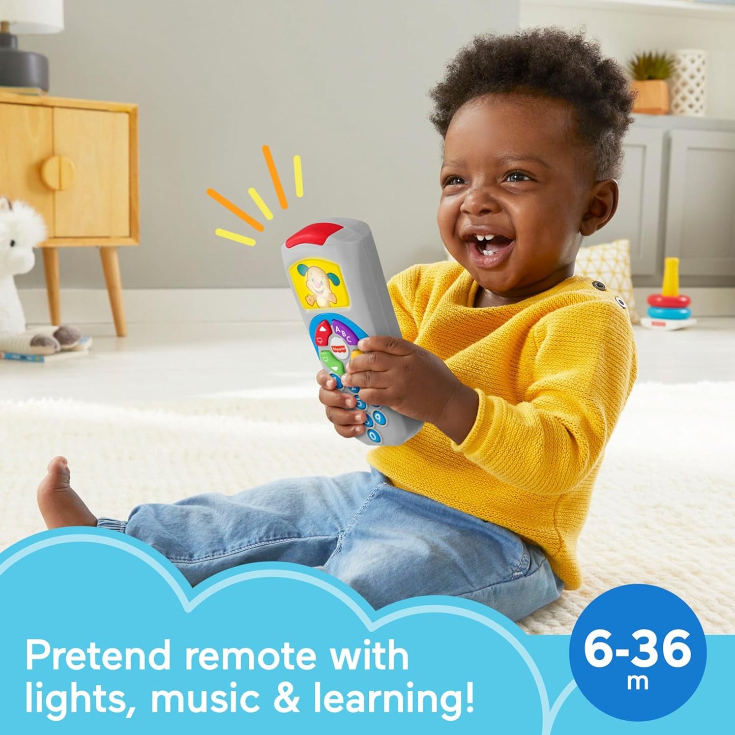Fisher-Price Baby Learning Toy Laugh & Learn Puppy’s Remote Pretend TV Control with Music & Lights for Developmental Play Infants Ages 6+ Months