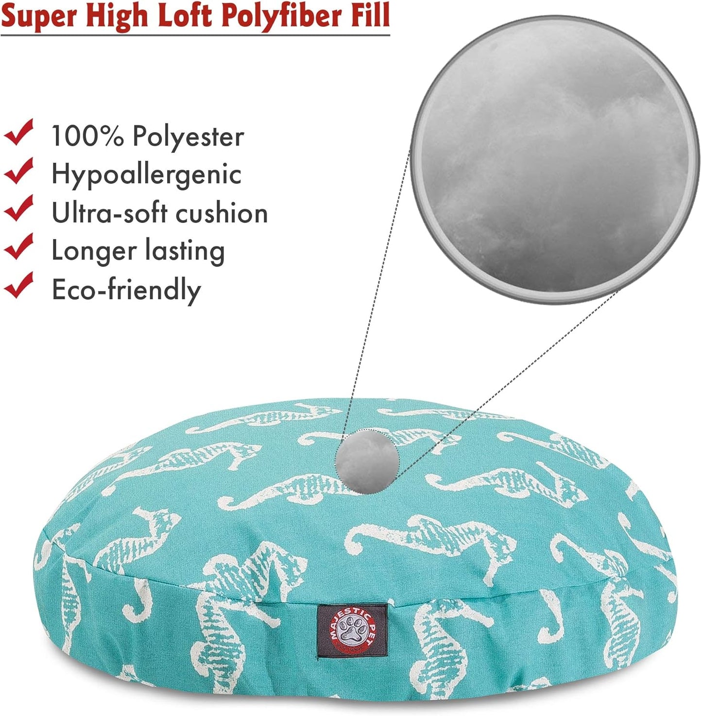 Teal Sea Horse Large Round Indoor Outdoor Pet Dog Bed With Removable Washable Cover By Majestic Pet Products