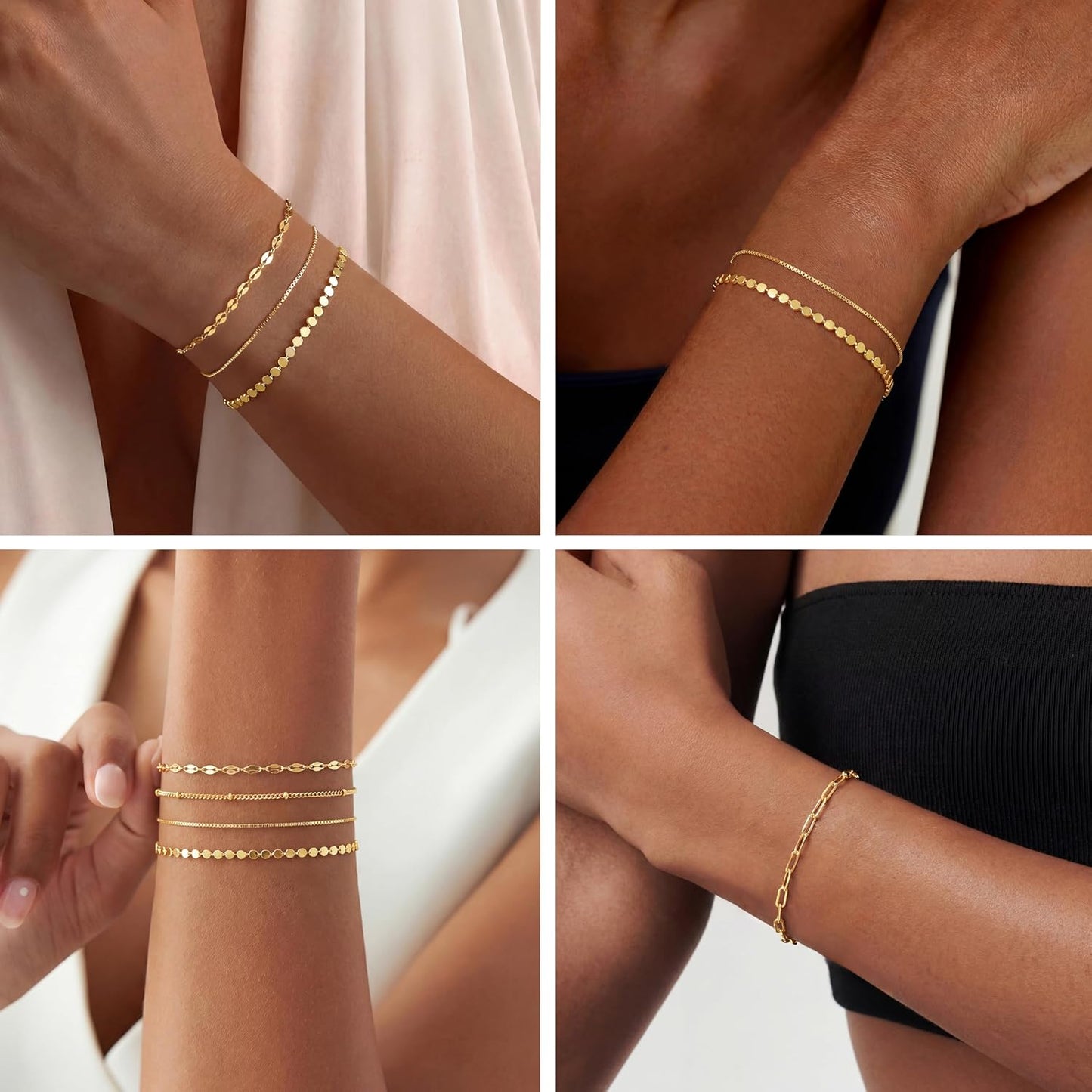 MBW Gold Bracelets for Women Trendy, Dainty 14K Gold Plated Bracelet Stack Beaded Chain Bracelet Set Thin Small Cute Paperclip Bracelets Fashion Waterproof Jewelry Gift Gold Accessories for Women