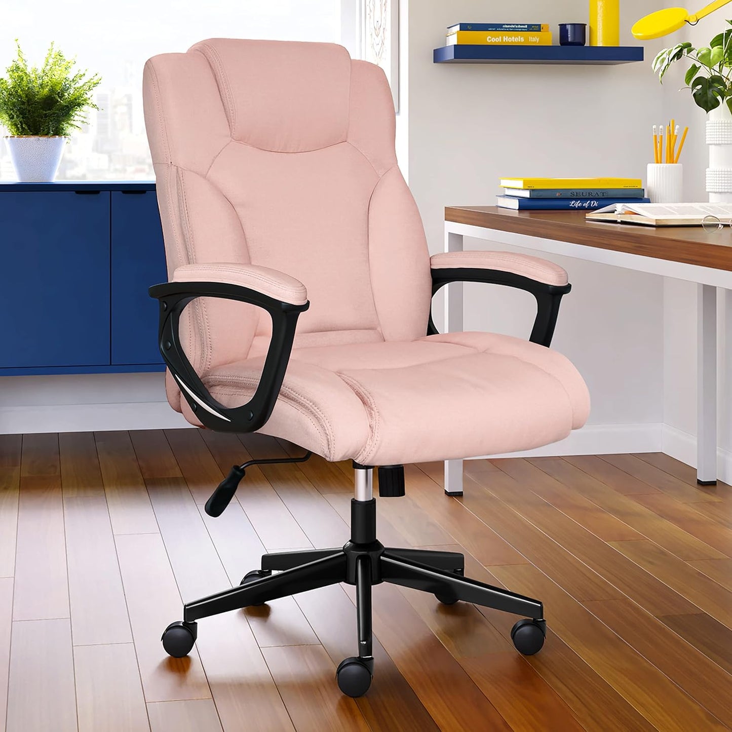 Serta Connor Executive Office Chair, Ergonomic Computer Chair with Layered Body Pillows, Contoured Lumbar, Adjustable Seat, Microfiber Fabric, Pink