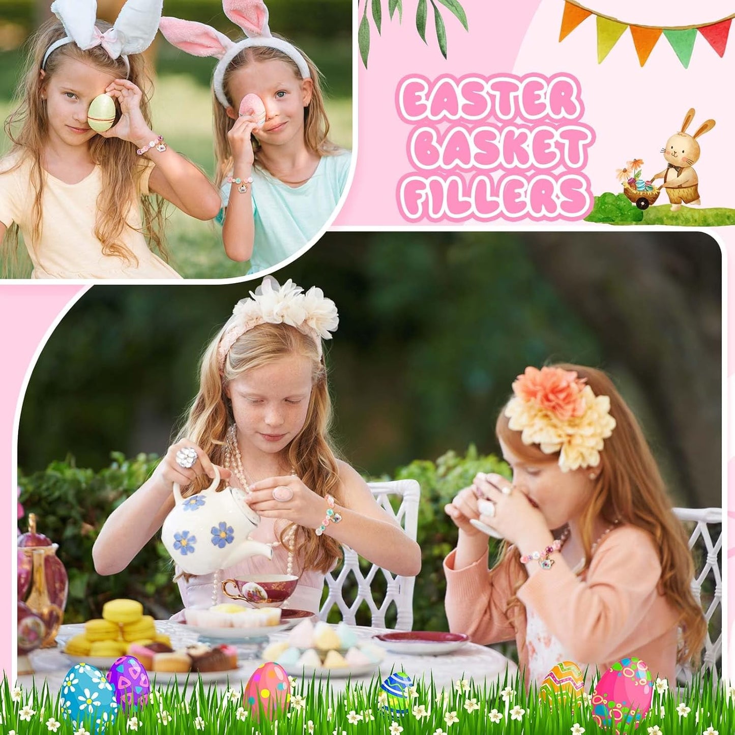 Ecally 12 Pcs Tea Party Favors Bracelet Bulk Tea Pot Beaded Easter Bracelet Party Supplies Pendant Accessories Princess Decorations for Kids Girl