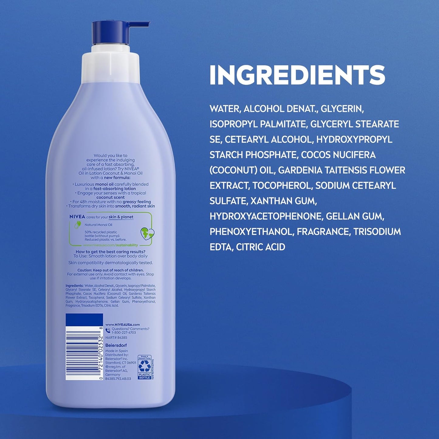 NIVEA Oil Infused Lotion Coconut and Monoi Oil Body Lotion for Women, Fast-Absorbing and Non-Greasy Coconut Scented Lotion Moisturizes for 48 Hours, 16.9 Fl Oz Pump Bottle