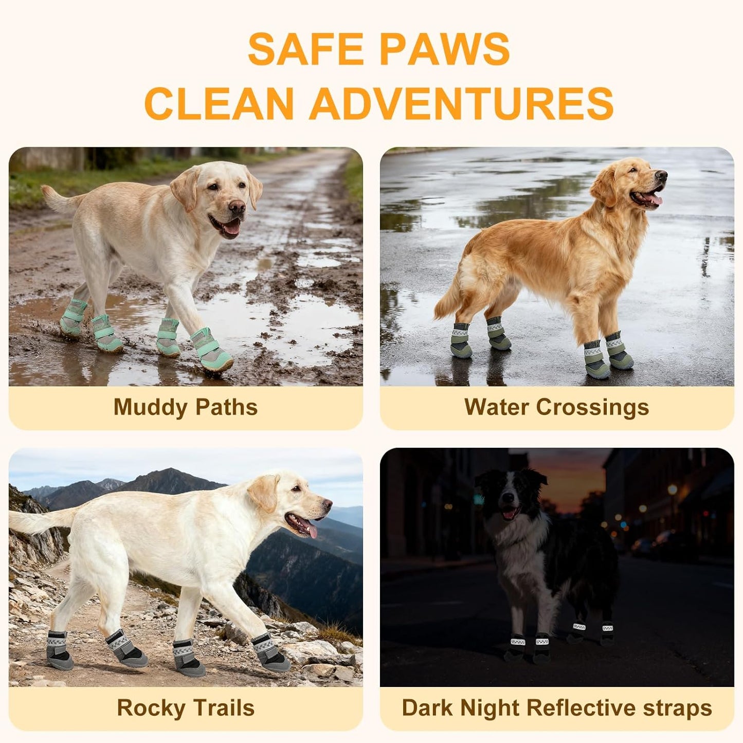 BEAUTYZOO Waterproof Dog Shoes for Winter Cold Weather, Anti Slip Dog Boots for Medium Large Senior Dogs, Breathable Dog Booties and Paw Protectors to Prevent Licking, 4PCS Doggie Hiking Boots