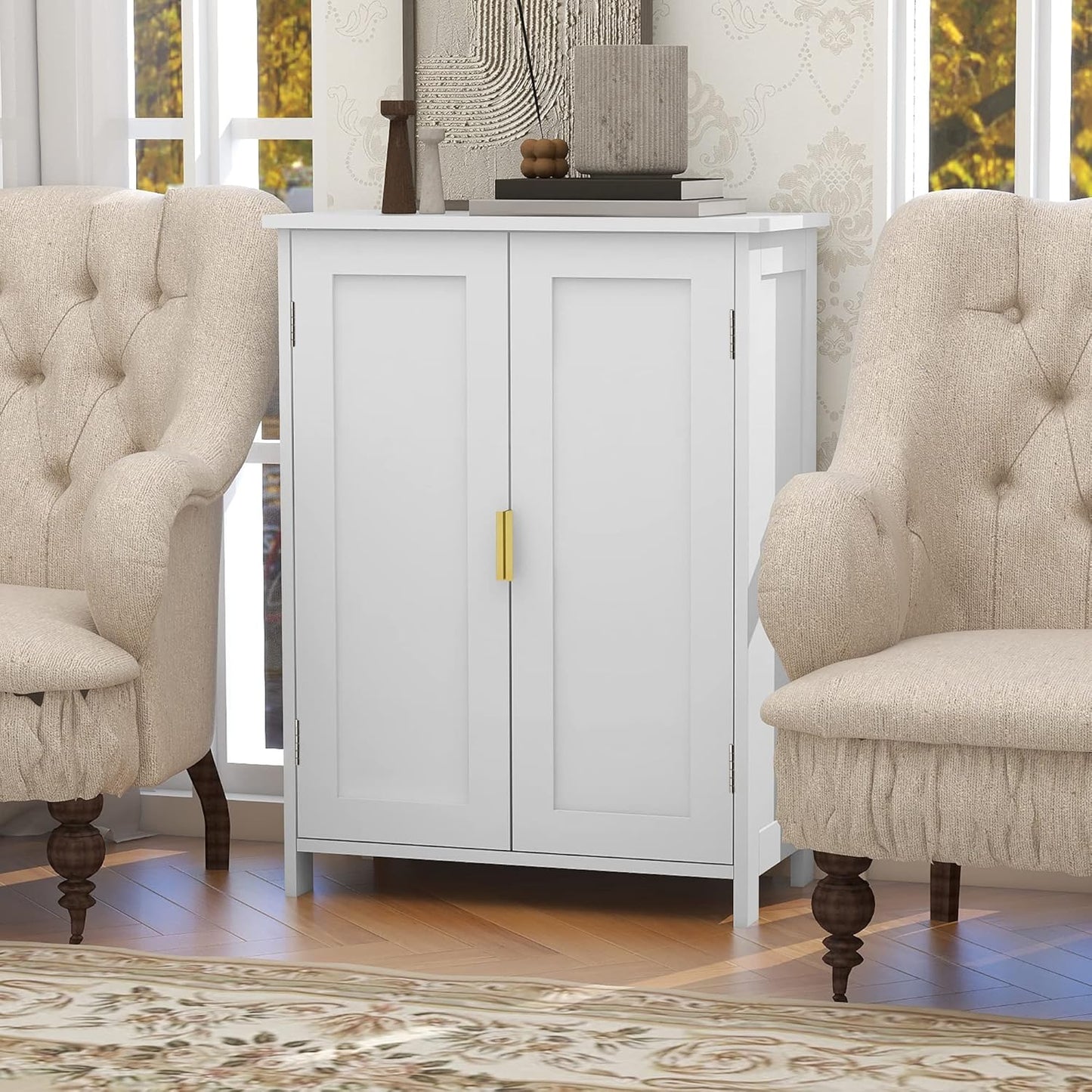 TaoHFE White Bathroom Storage Cabinet,Bathroom Cabinets Freestanding with 2 Doors,Towel Cabinet for Bathrooms,Restroom Cabinets,Small Storage Cabinet for Office,Restaurant,Living Room