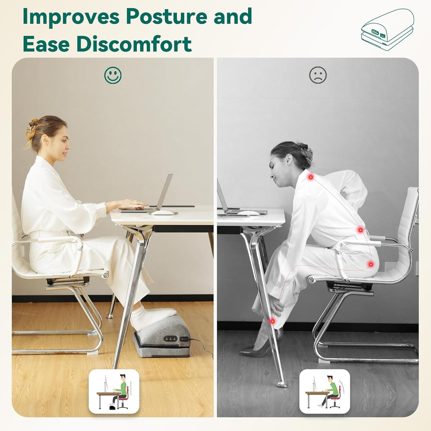 Snailax Heated Foot Rest Under Desk at Work, FSA Eligble Desk Foot Stool with Heat & Vibration Massage, Adjustable Height, 2 Heat Levels Foot Warmer Feet Heater for Office Chair, Gaming Home Use