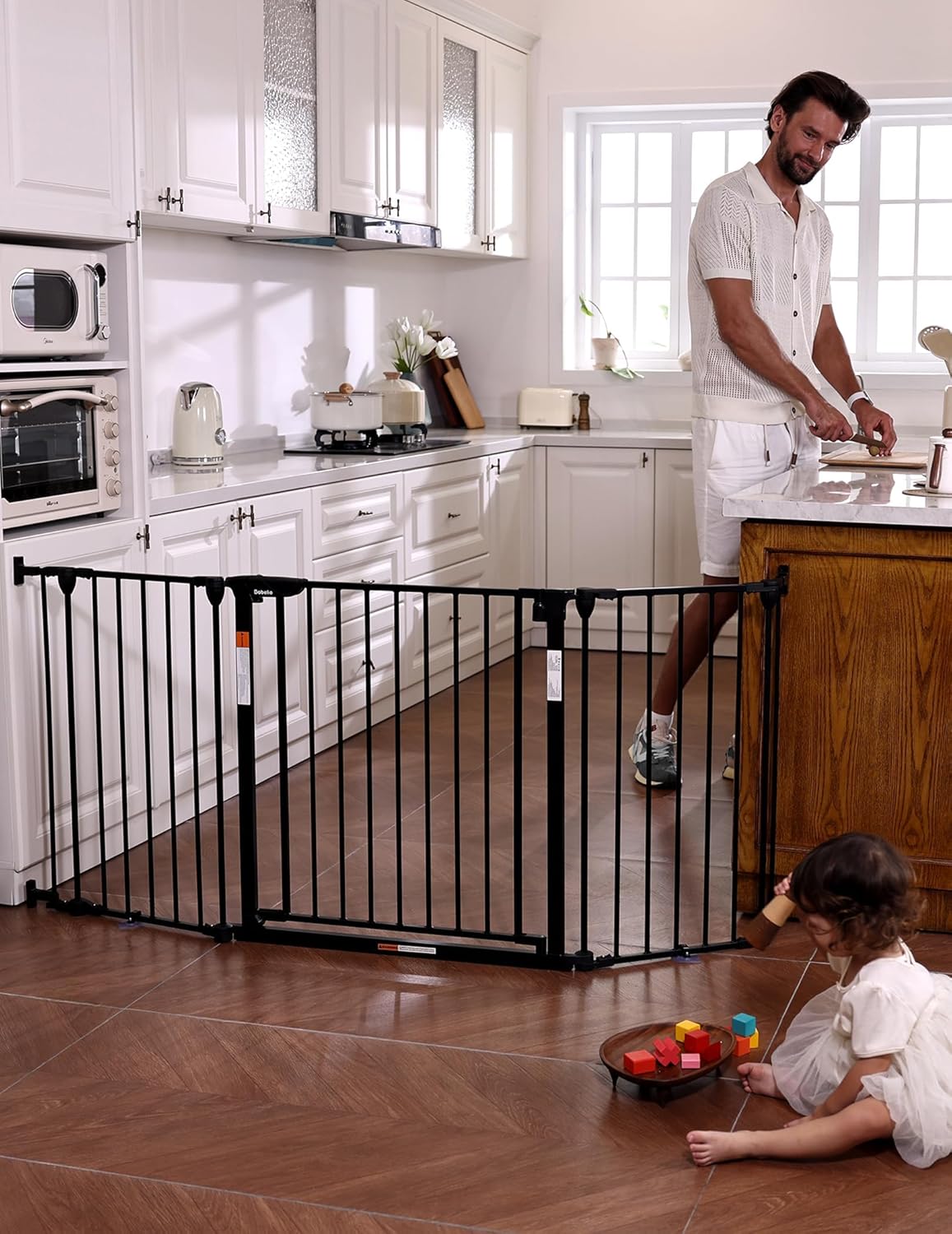 Babelio 72" Extra Wide Baby Gate, 30" Tall Auto Close Dog Fence for Stairs Kitchen Doorways Fireplace, Hardware Mounted Pet Gate Indoor, Foldable 3 Metal Panels, Black
