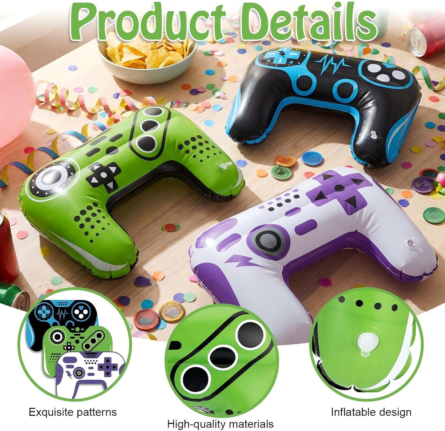 24 Pcs Inflatable Gamer Controllers Video Game Balloons Decorations Vinyl Game Controller Balloons for Gaming Birthday Decorations, 14.8 x 10.8 Inches