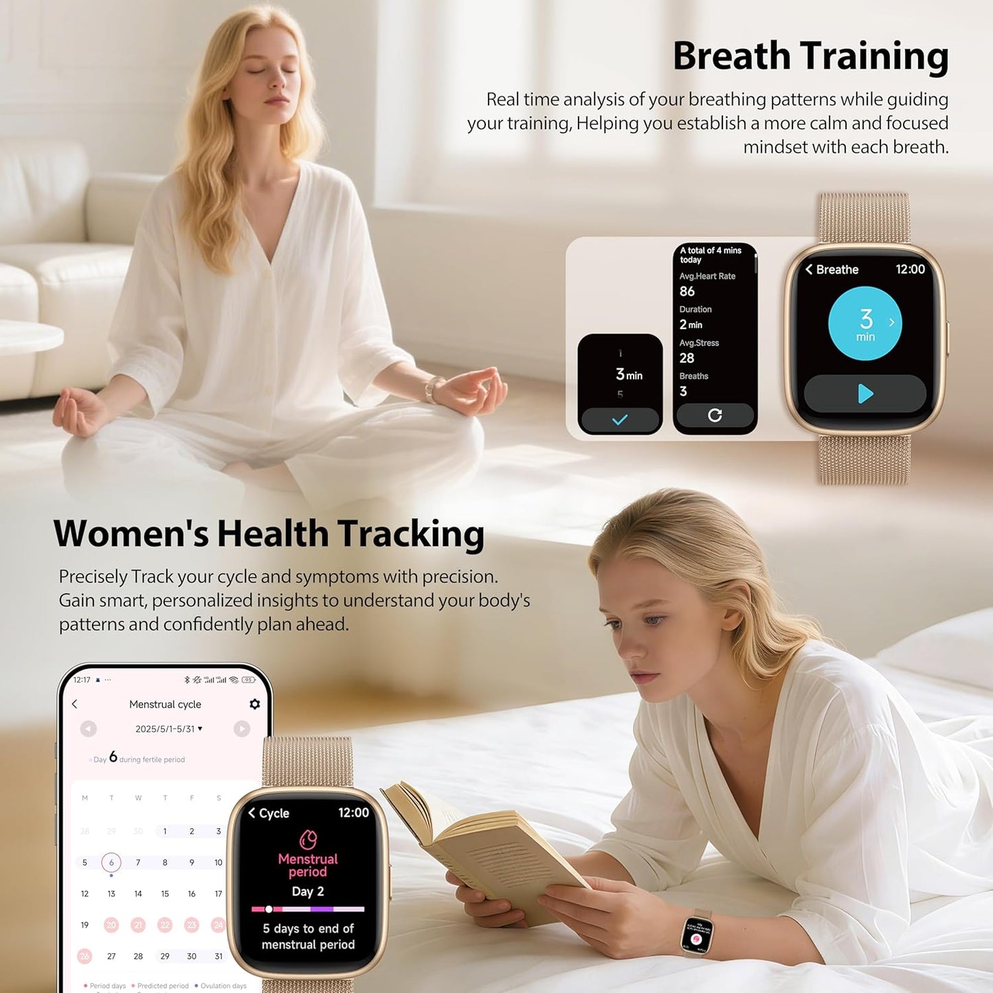Smart Watch for Women with Alexa Built-in, 1.83" HD Touchscreen Fitness Tracker with Bluetooth Calls, Heart Rate/Sleep Monitor, 120+ Sports Fitness Watch, IP68 Waterproof Smartwatch for Android iOS