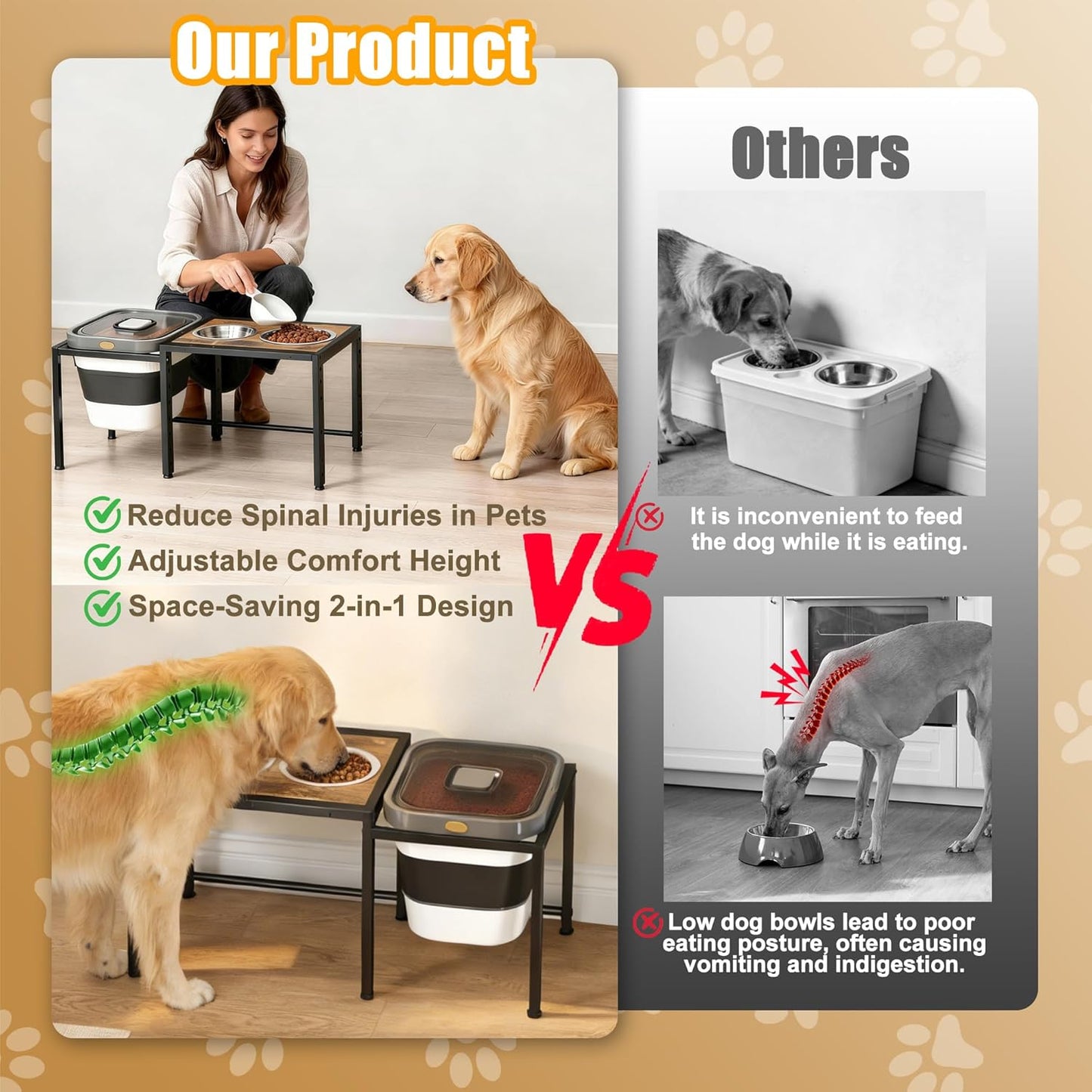 Elevated Dog Bowls with Storage Container ，Raised Dog Bowls for Large Dogs，15-18 lb Airtight Dog Food Storage Container, Adjustable Height Feeding Station