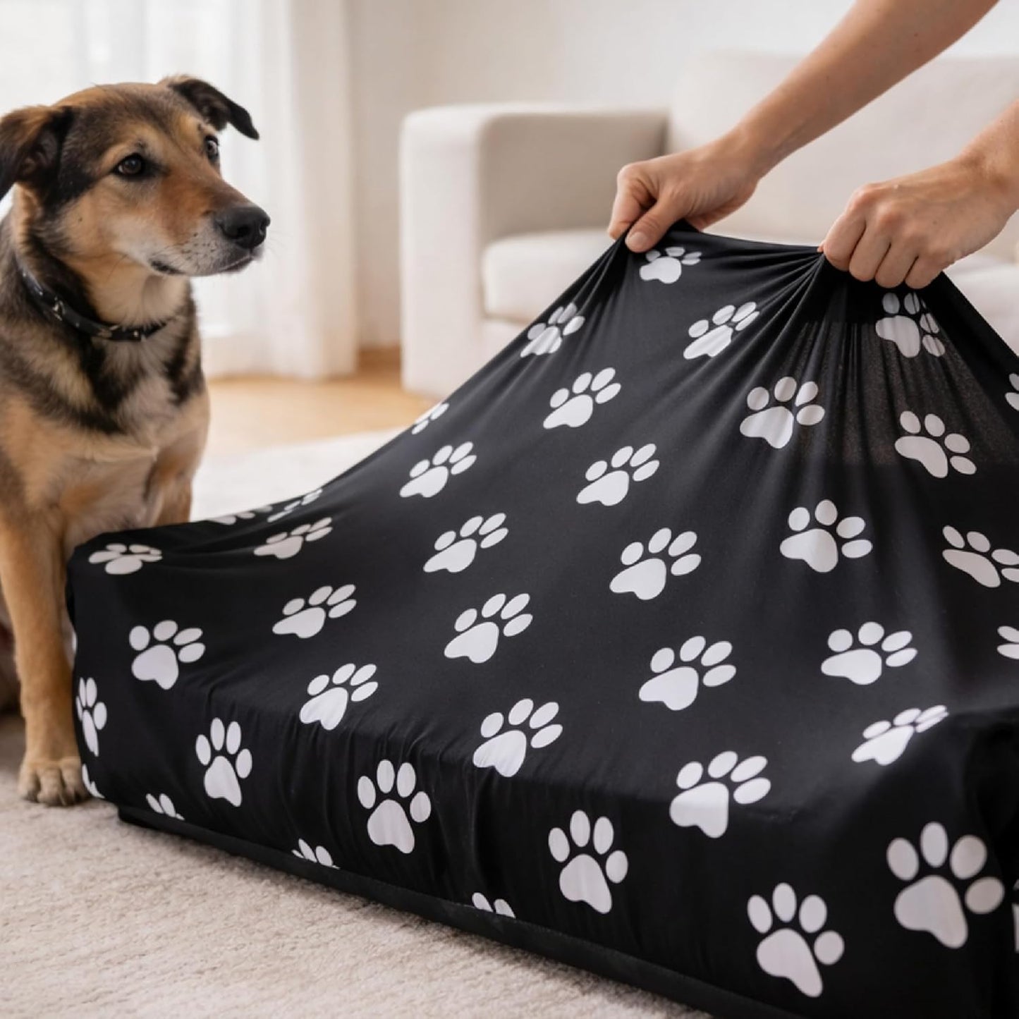 DUKE&LEFTY Furever Dog Bed Slipcover-Stretchy Soft Petbed Cover-Universal-Easy to Remove (Zipper Free)-Black-Medium