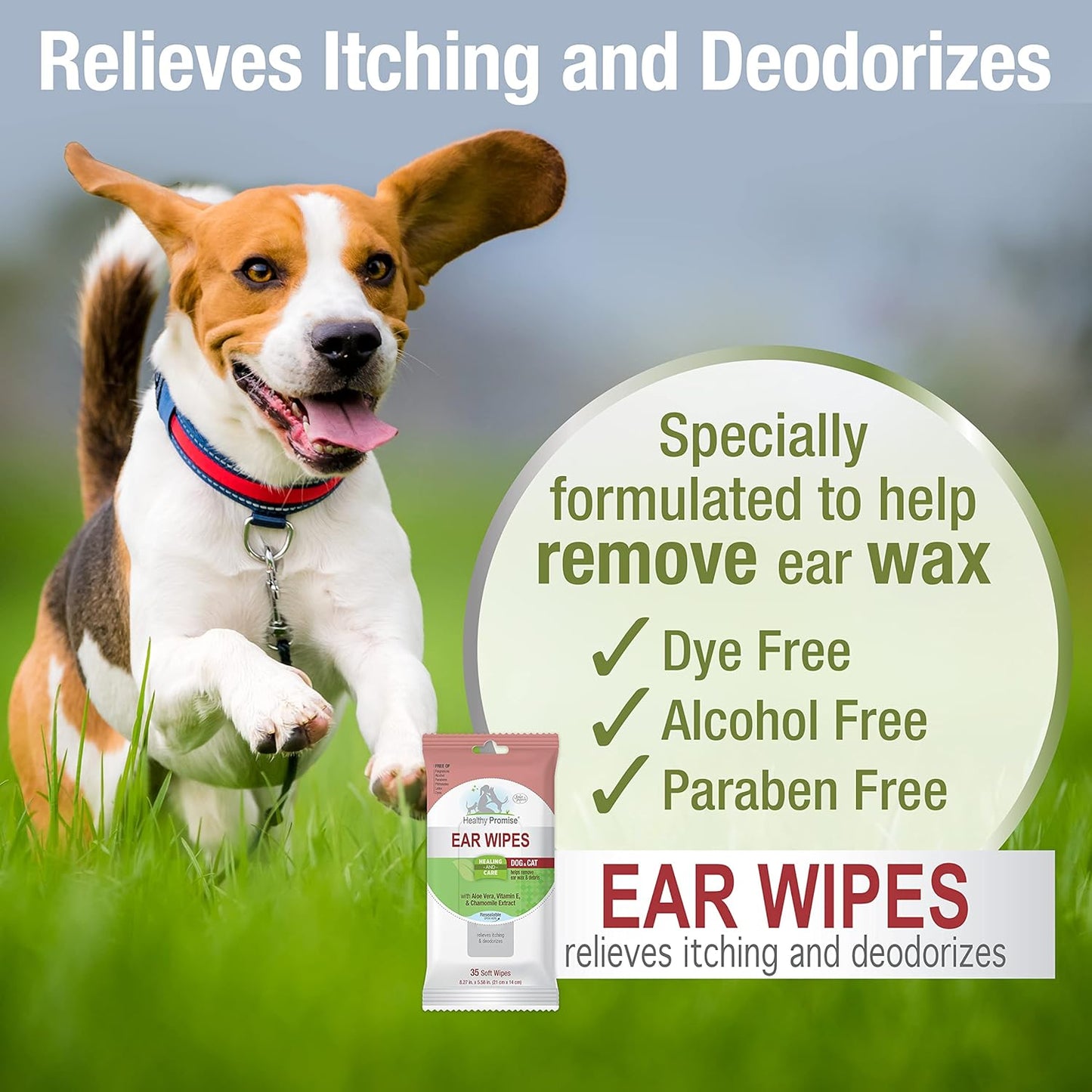Four Paws Healthy Promise Grooming Soothing Pet Ear Cleaning Wipes, Odor Reducing & Itch Relief, 35 Count