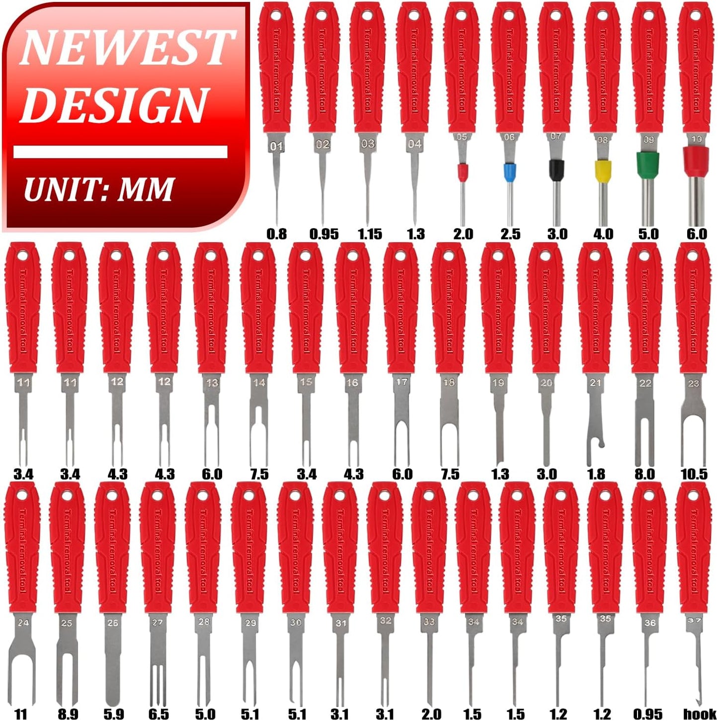 Terminal Removal Tool Kit - 41pcs Electrical Pin Removal Tools Automotive Depinning Tool Kit with Blow-Molded Case for Most Connector, Red