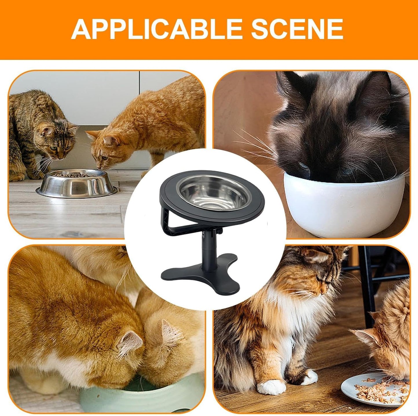 Elevated Bowls - Cat Feeder for | Height Adjustable Stand with Tiltable & Removable Stainless Steel Insets for Senior Cats, Small Dogs, Kittens and Fast Eaters