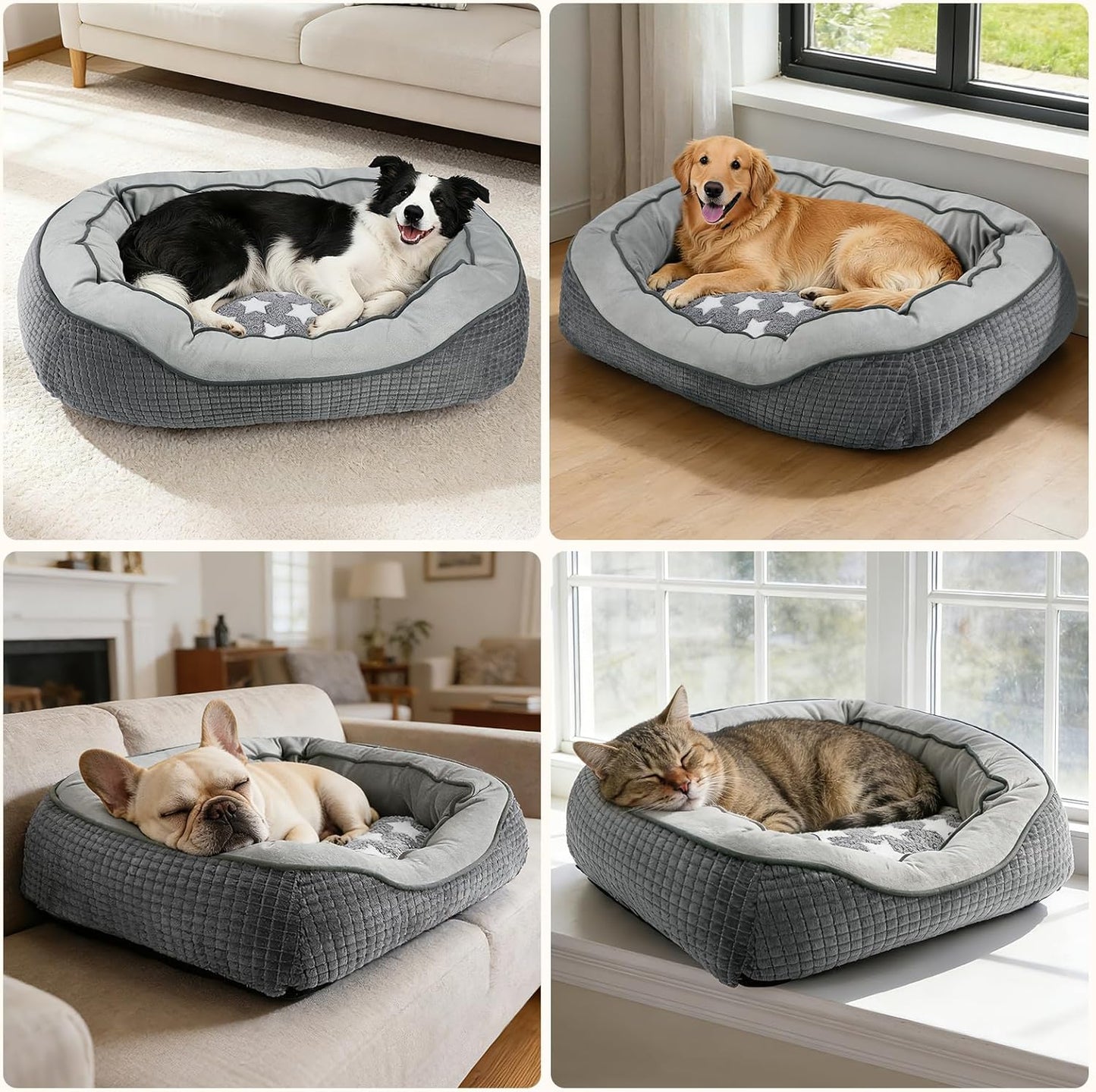 SIWA MARY Dog Beds for Small Medium Dogs & Cats. Washable Pet Bed, Orthopedic Dog Sofa Bed, Soft Calming Sleeping Warming Puppy Bed (Star-Grey, Small-(20’’x 19’’x 6’’))