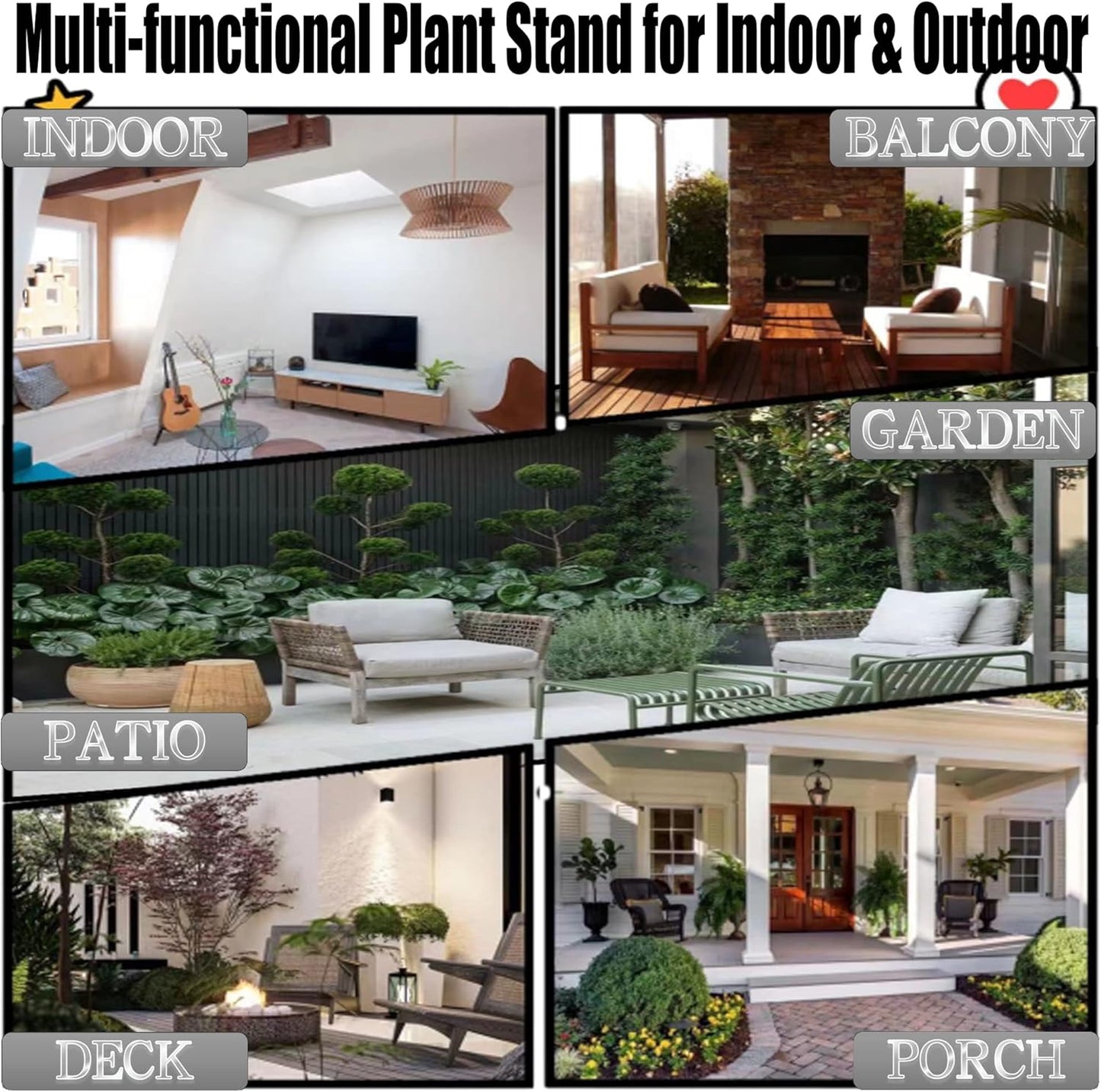 Plant Stand, 15'' Tall Indoor Outdoor Set of 1, Retro Design Round, Rust-Proof Coated Metal Pot Stand for Flowers, Patio Garden Home Decor - Black