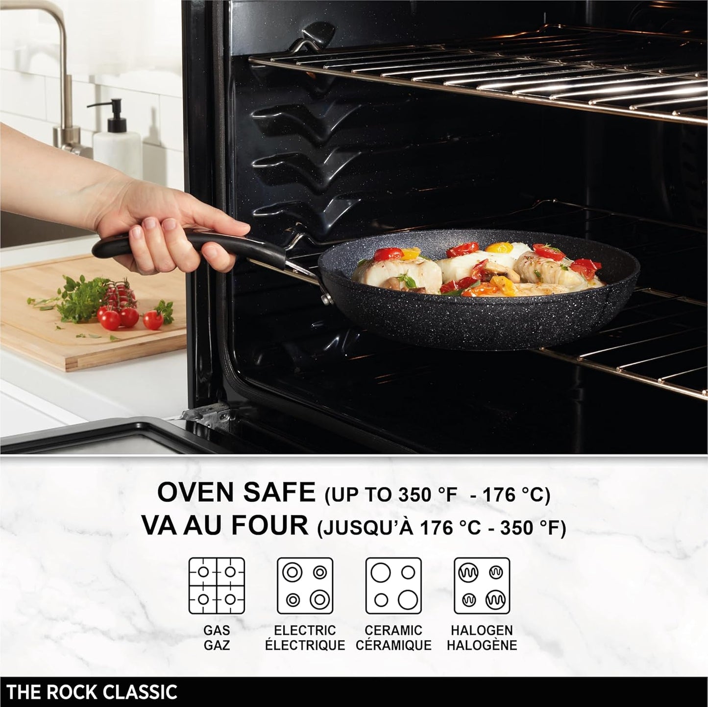 Starfrit The Rock 8PC Non-Stick Cookware set - Durable Forged Aluminum - Oven Safe - PFOA Free - Easy to Clean - Black