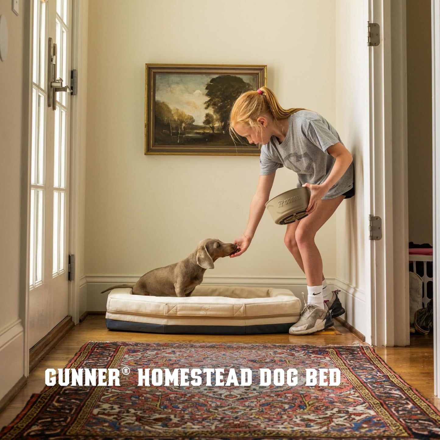 GUNNER Homestead Dog Bed – Orthopedic Memory Foam Pet Bed with Washable Cover, Durable Non-Slip Base, Bolstered Sides for Dogs, Comfortable Indoor Lounger, Oak, Small