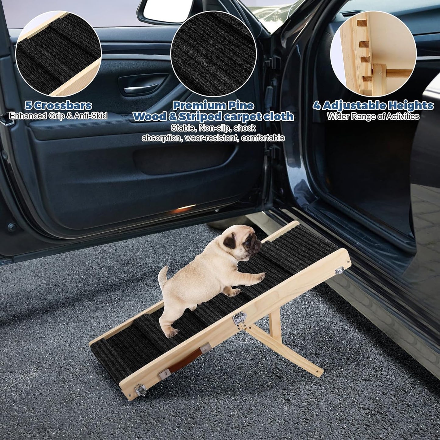 Small Dog Ramp, Dog Ramp for Bed, 13.7" W Foldable Pet Ramps for Small Dogs to Get on Couch Car - Adjustable from 10" to 19"- 32" Long with Non-Slip Mat for Dog Cat Climbing