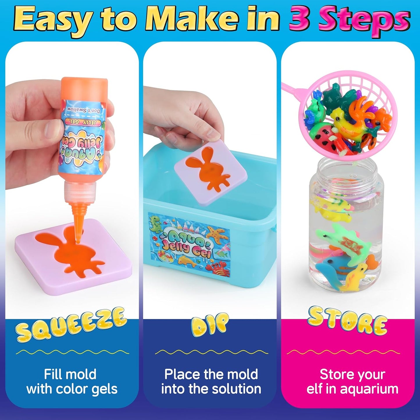 Magic Gel Water Elf Toy Kit, Aqua Fairy Water Gel Kit for Kids with 10PCS Aqua Jelly Gels & Animal Mold, Gift for Christmas, Easter, Birthday, New Year, Creative Art Craft Girls 6 7 8 9 10 Year Old