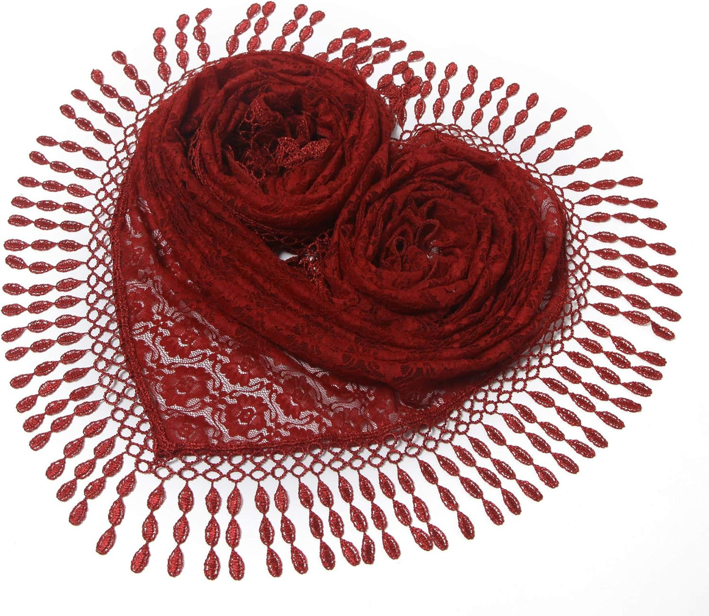 Cindy & Wendy Lightweight Triangle Floral Fashion Lace Fringe Scarf Wrap for Women