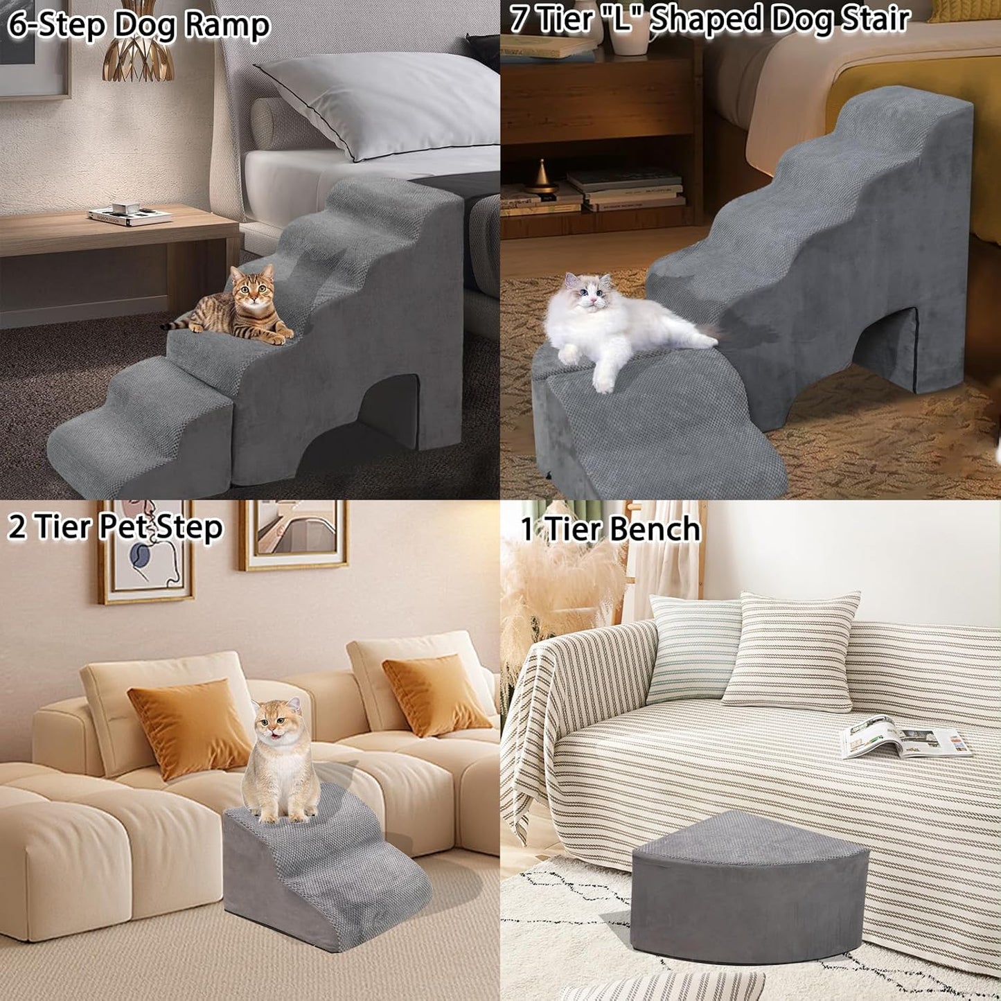 Dog Stairs for Small Dogs - LitaiL Dog Steps for High Bed, Sturdy 30in Stairs for Dogs to Get on Bed, Tall Pet Stairs Ramps with Removable Cover, Foam Pet Ramps for Bedside
