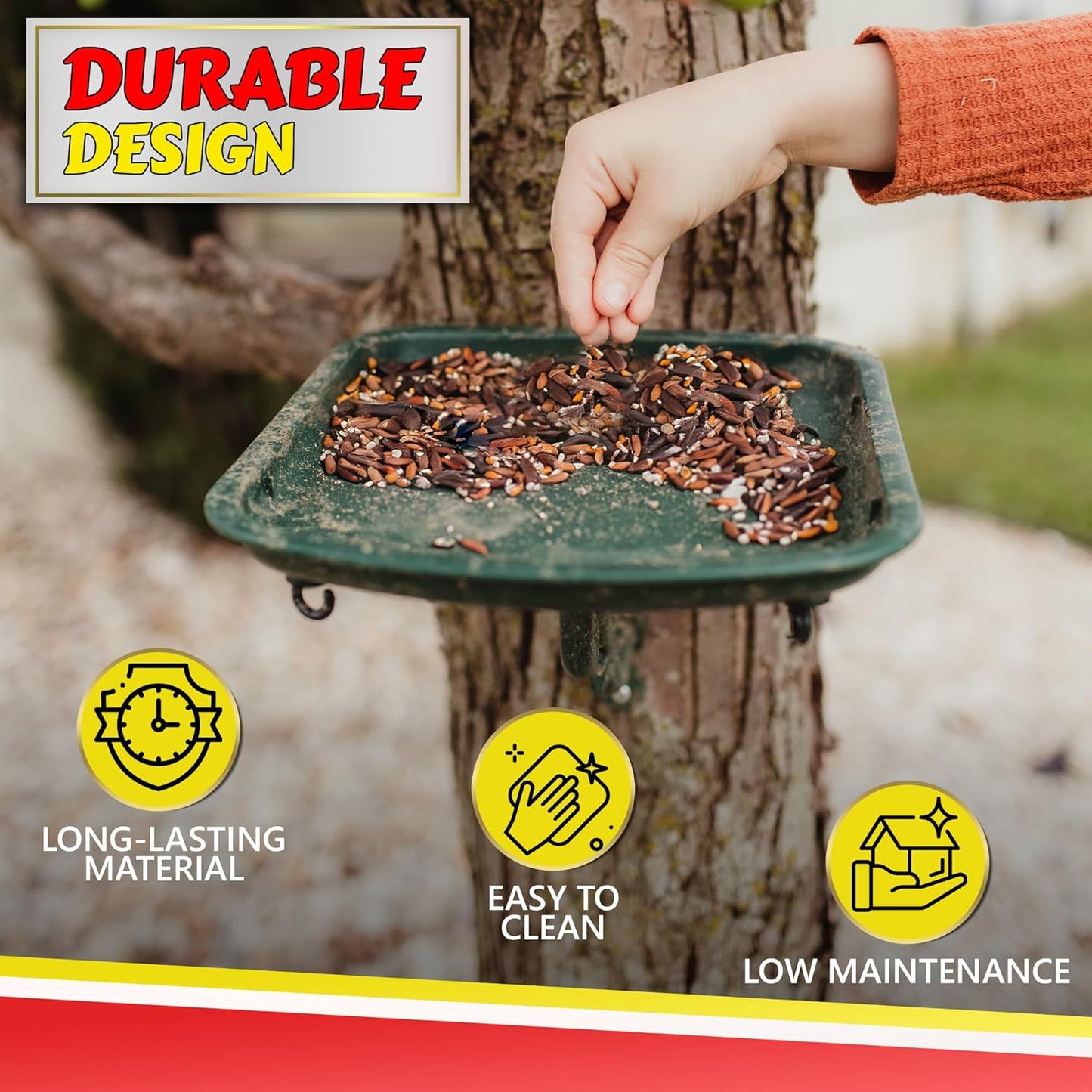 Outdoors Bird Feeder - Tray for Wild Birds and Squirrels for Outside - Cardinal, Finch, Thistle Bird, Woodpecker, Bluebird and More - Outdoor Feeding Station for Garden and Yard - Heavy Duty Platform