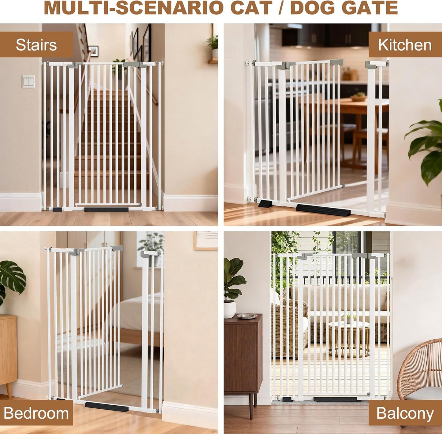 51" Extra Tall Cat Gate for Doorway, 30-41" Wide Auto Close Pet Gate with Extension Kits, No Drilling Pressure Mounted Dog Gate for Stairs, Doorways, Kitchen, Hallway