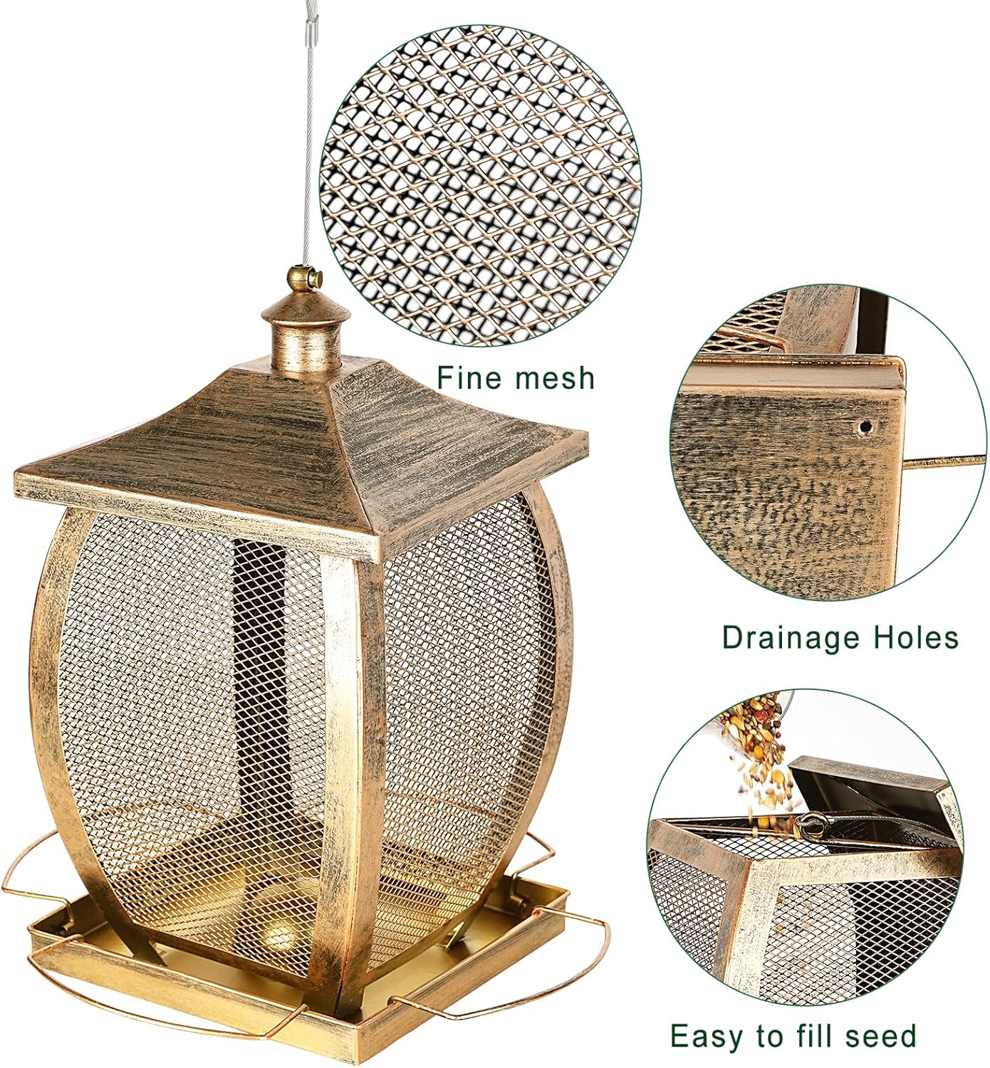 Bird Feeder, Heavy Duty Metal Wild Bird Feeders for Outdoors Hanging, 9 Lbs Extra Large Retro Lamp Shape Birdfeeder for Garden Yard Outside Backyard, Easy Fill