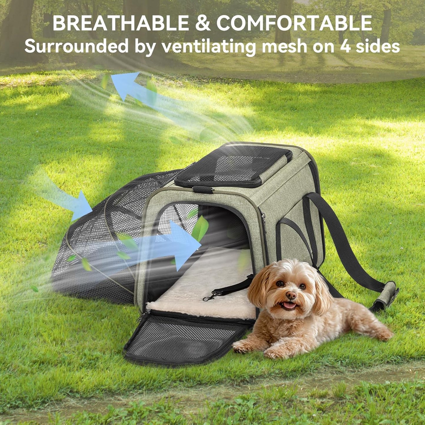 Petsfit Expandable Cat Carrier Dog Carrier,Airline Approved Soft-Sided Portable Pet Travel Washable Carrier for Kittens,Puppies,Removable Soft Plush mat and Pockets,Locking Safety Zippers