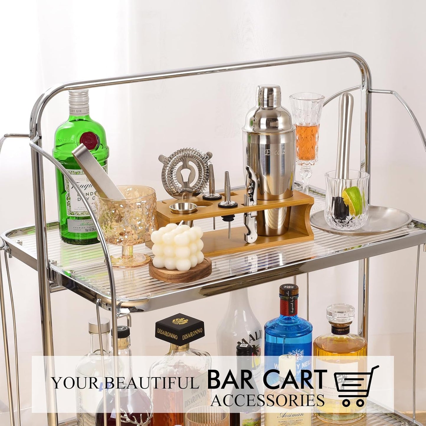 Bartender Kit Cocktail Shaker Set with Stand Bar Tool Bar Set for Drink Mixing Home Bartending Kit 11-Piece Bar Cart Accessories: Martini Shaker, Mixer Spoon, Jigger, Muddler, Strainer & Recipes Gifts