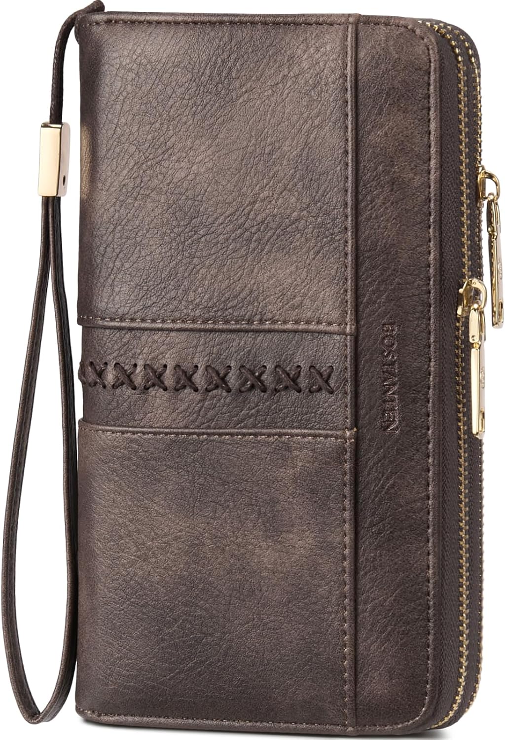 BOSTANTEN Wallets for Women Leather RFID Double Zipper Around Credit Card Holder Large Capacity Wristlet Clutch Wallet