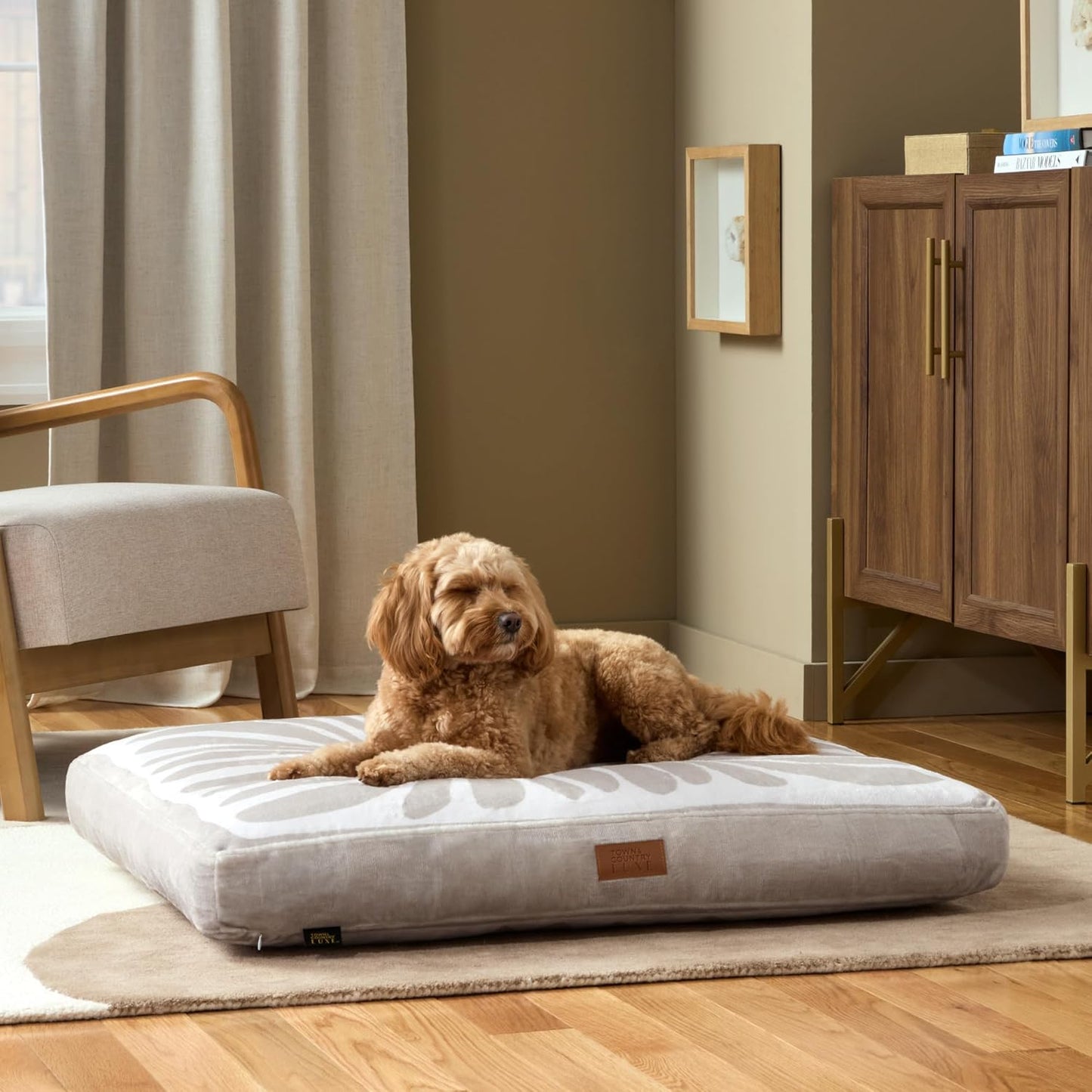 Town & Country Luxe CuddleTown Matisse Everwash® Pillow Pet Bed, Water Repellent Floor Pillow, Machine Washable Cover, Soft & Calming, Taupe, Medium 36"x28"x4"