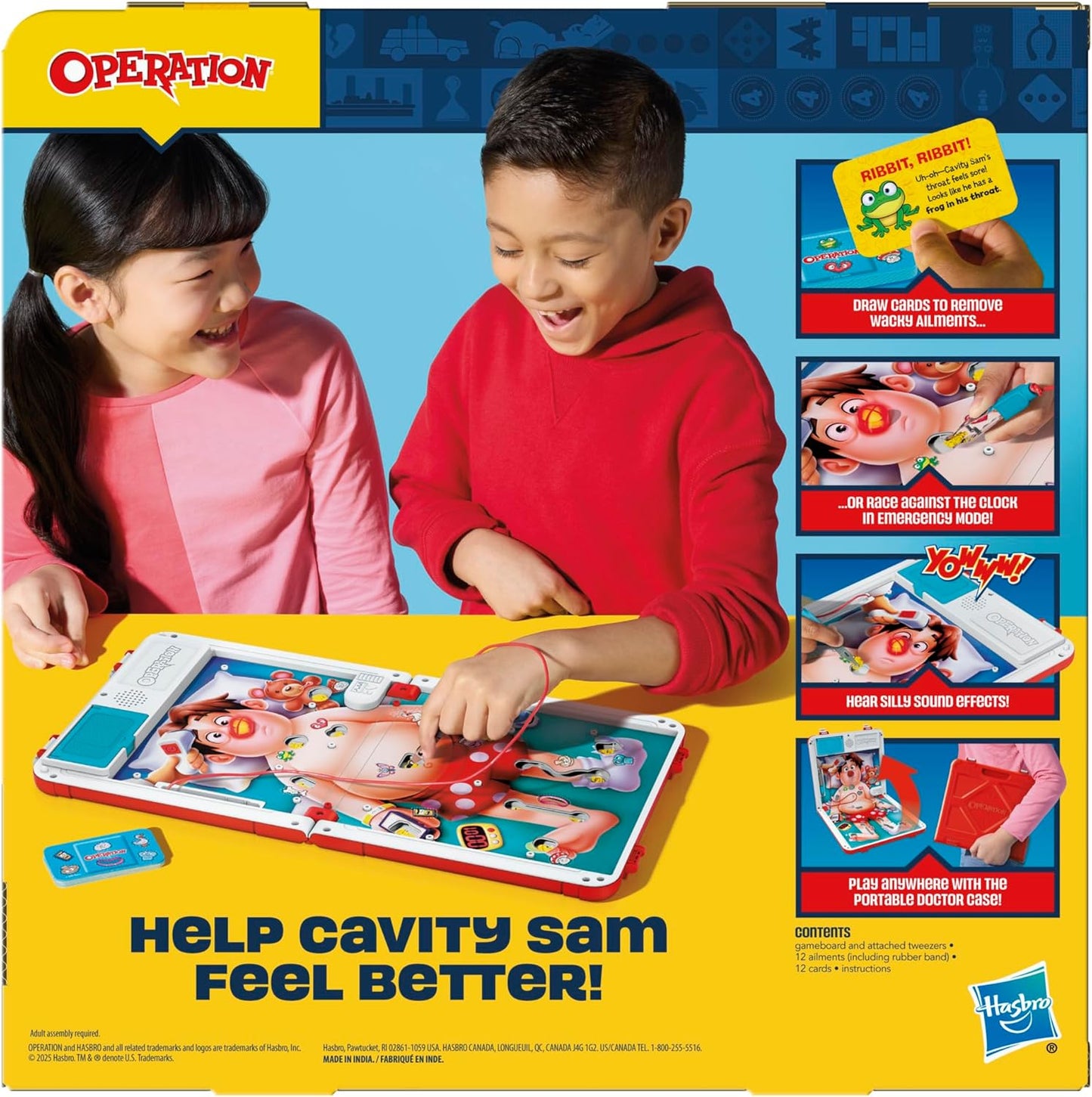 Operation Electronic Board Game with All-in-One Carrying Case | 2 Ways to Play | Ages 6+ | 1+ Players | 10 Mins. | Fun Kids Games