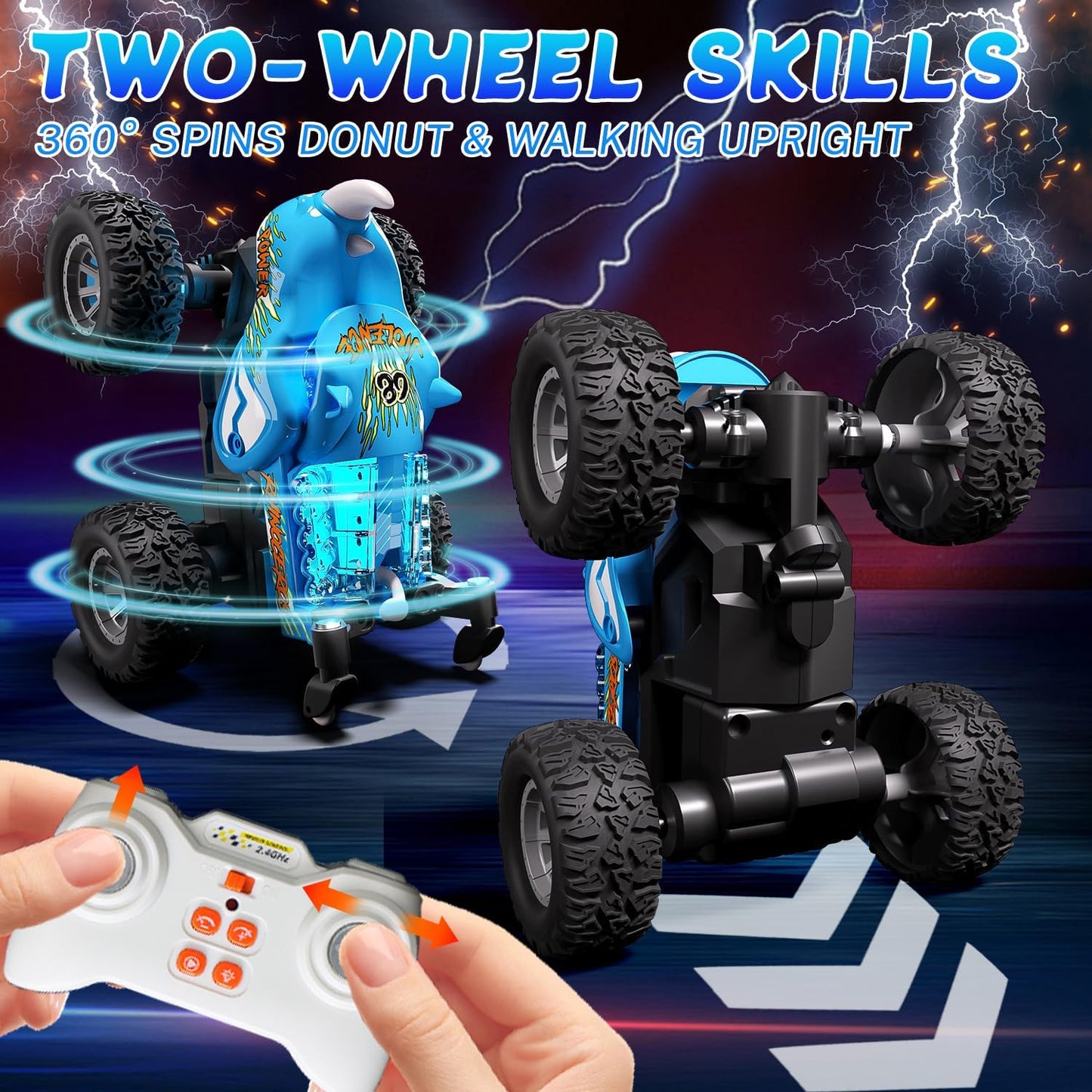 Gohero 1:64 Monster Trucks Toys, 2.4GHz Mini Remote Control Car for Boys 4-7, 360° Spin & Walk Upright ，Little Blue Truck Metal Shell & RGB Light，Boys Toys 6-8 Years Old ，Christmas& Birthday Gifts