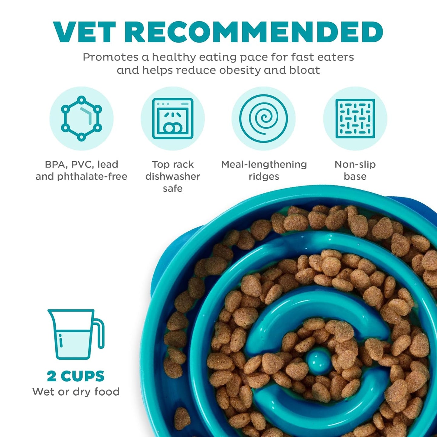 Outward Hound Fun Feeder Dog Bowl Slow Feeder, Large/Regular & Medium/Mini, Turquoise