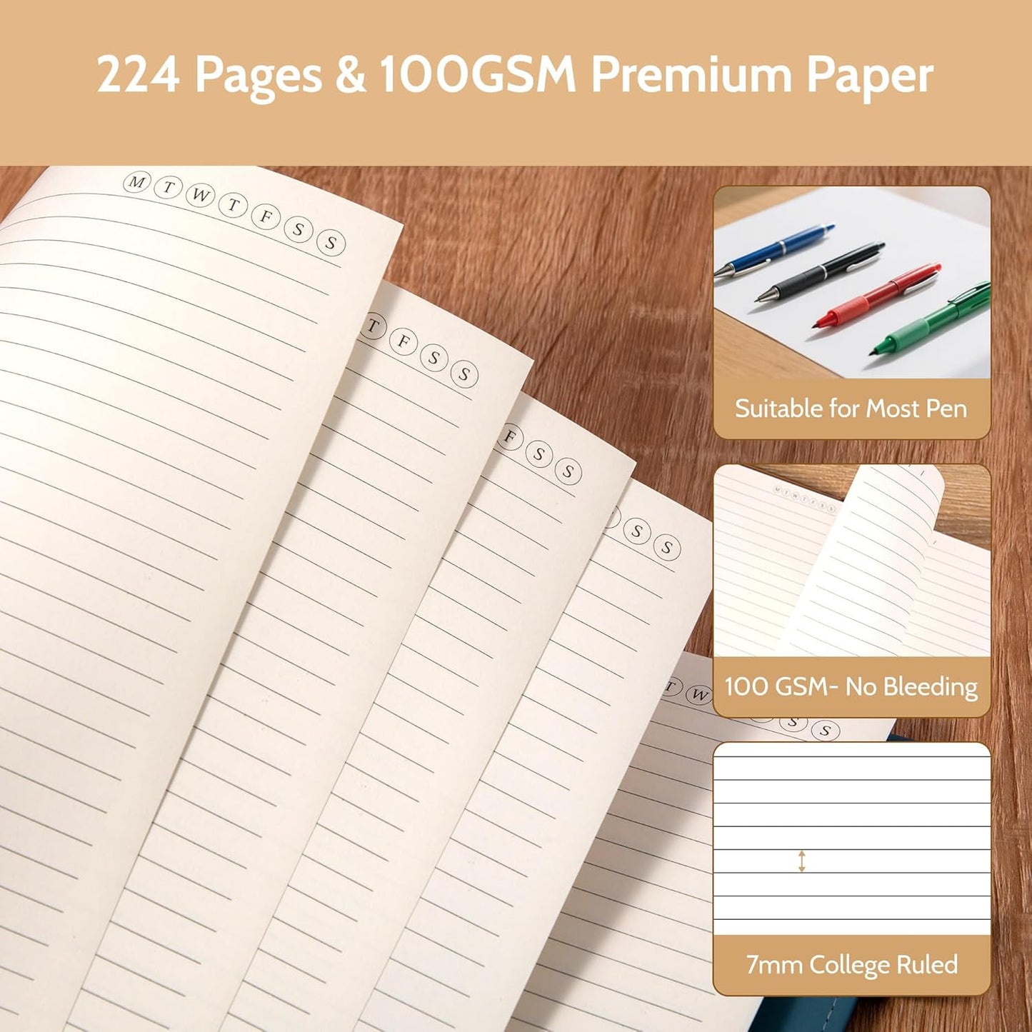 Yoment Leather Journal Notebooks for Work Refillable 224 Page 100 GSM Thick 5 Subject Notebook with Removable Dividers Tabs Hardcover Notebook for School Note Taking Teachers Women Men 6.1 x 8.3,Green