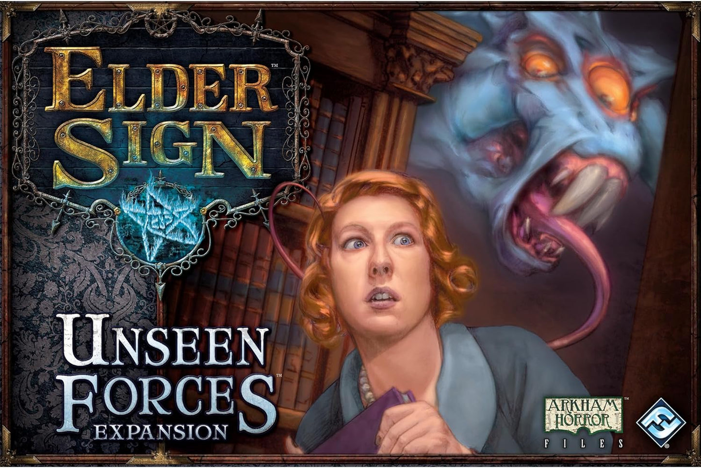 Elder Sign Unseen Forces Board Game EXPANSION - Mystical Blessings, Curses, and New Challenges! Cooperative Dice Adventure, Ages 14+, 1-8 Players, 1-2 Hour Playtime, Made by Fantasy Flight Games