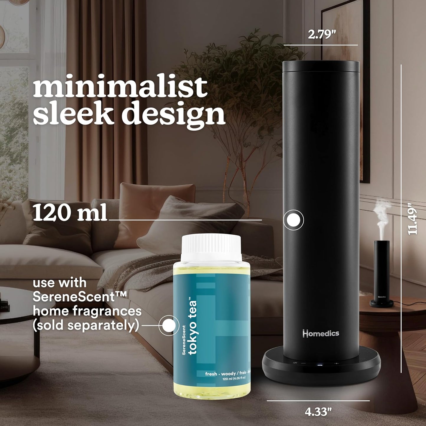Homedics SereneScent Waterless Home Fragrance Diffuser, Use with Homedics SereneScent Oil (Sold Separately), Patented Air Diffusion Technology, Clean & Natural Fragrance, Enhances Mood, Large Rooms