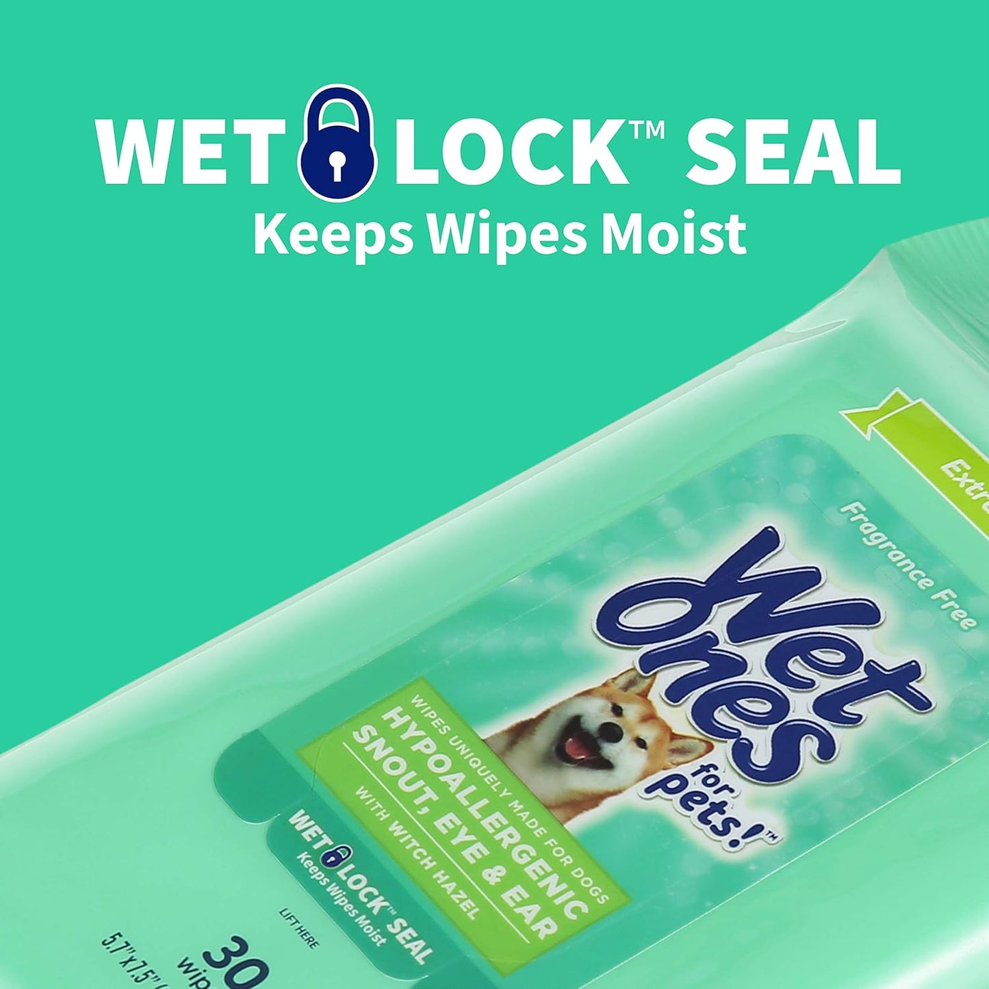 Wet Ones for Pets Extra Gentle Dog Wipes with Witch Hazel for Snout, Eye, Ear - Fragrance-Free Wipes for Dogs with Wet Lock Seal, 30 Count