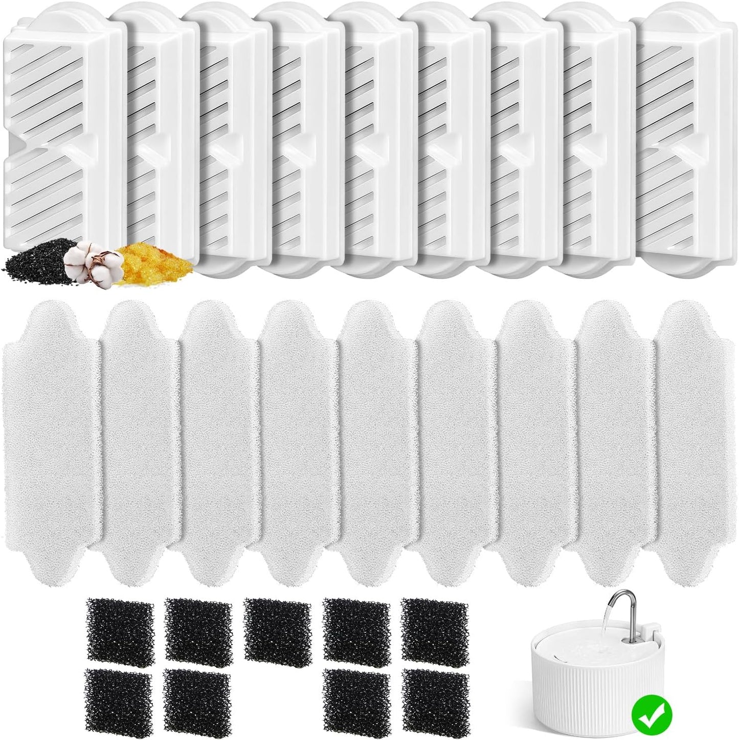9 Pack Ceramic Cat Water Fountain Replacement Filters, Pet Fountain Replacement Filters for 2.2L/74OZ Ceramic Fountain