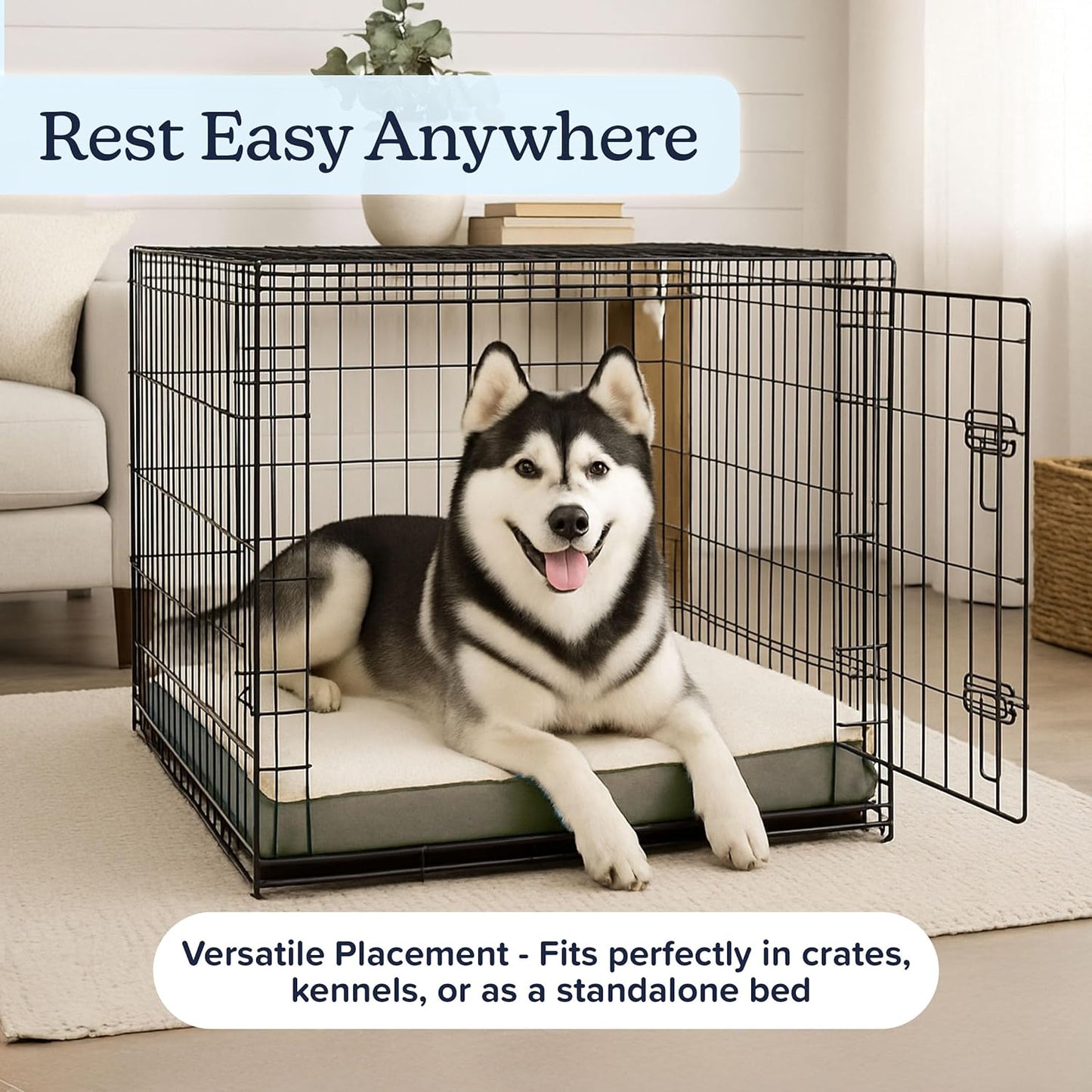Orthopedic Dog Bed - 2-Layer 44x35-Inch Memory Foam Pet Mattress with Machine-Washable Sherpa Cover for Large Dogs up to 100lbs by PETMAKER (Gray)
