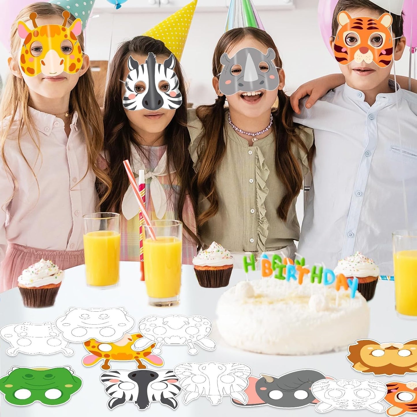 36 Set Animal Coloring Mask Jungle Paper Arts Crafts Kids Color Your Own Wild Lion Blank DIY Mask Masquerade Birthday Party Dress-Up Decoration Favor School Classroom Activity Game Supplies