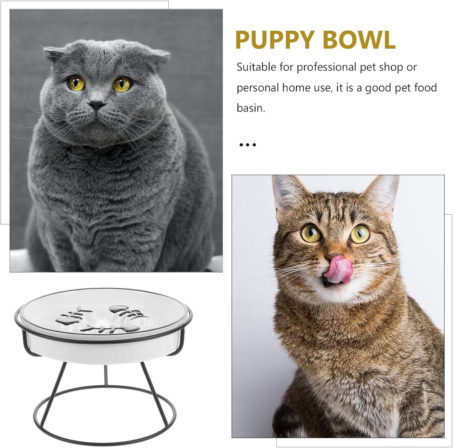 Milisten Ceramic Slow Feed Cat Bowl Elevated with Stand, Raised Pet Feeding Dish for Small Dogs and Kittens, Black Non-tip Slow Eating Bowl for Whisker Relief and Spine Protection