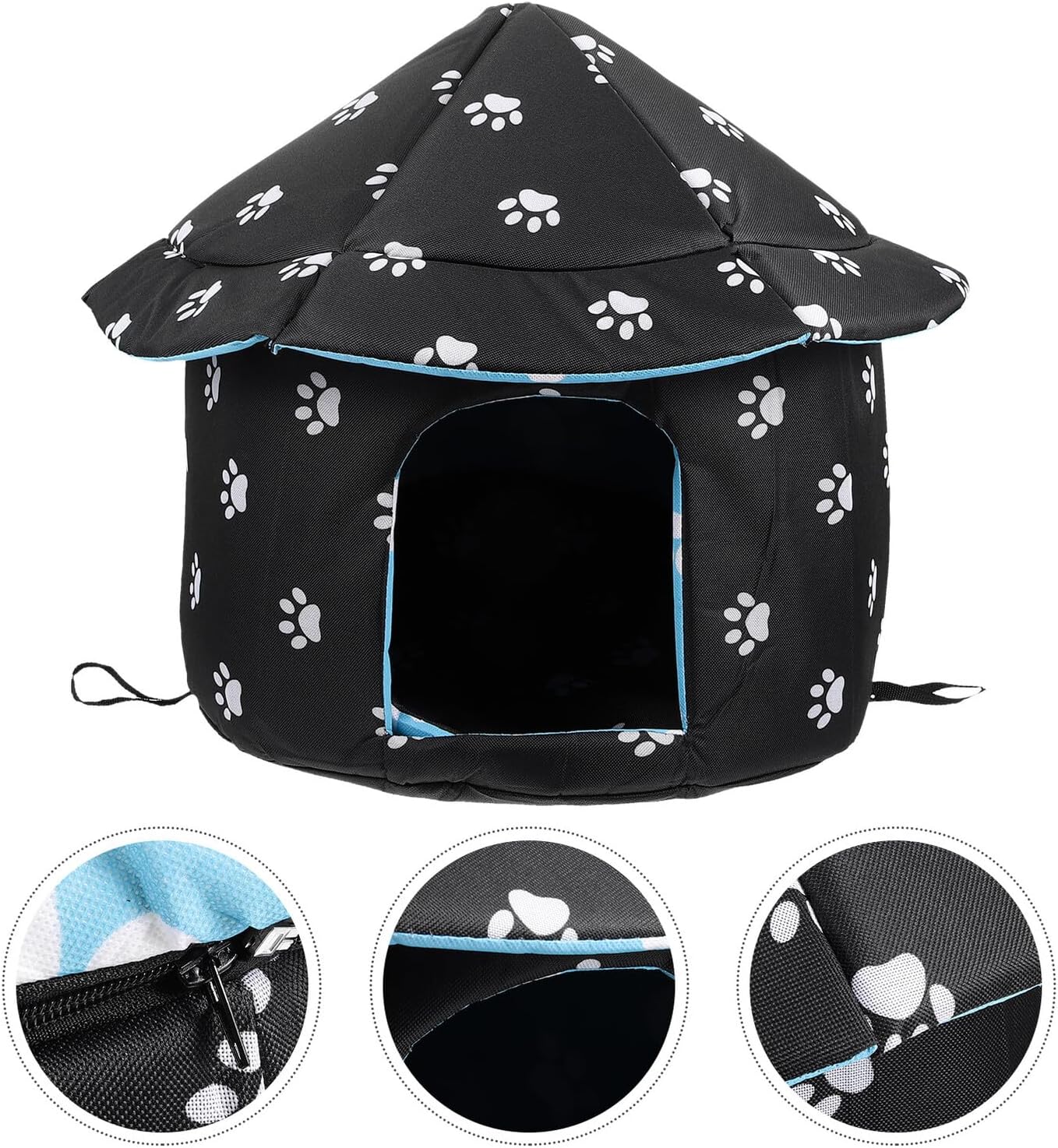 PRETYZOOM Weatherproof Oxford Fabric Cat House M Size with Removable Cushion and Detachable Cover, Outdoor Cold Days Pet Nest for Cats and Small Dogs