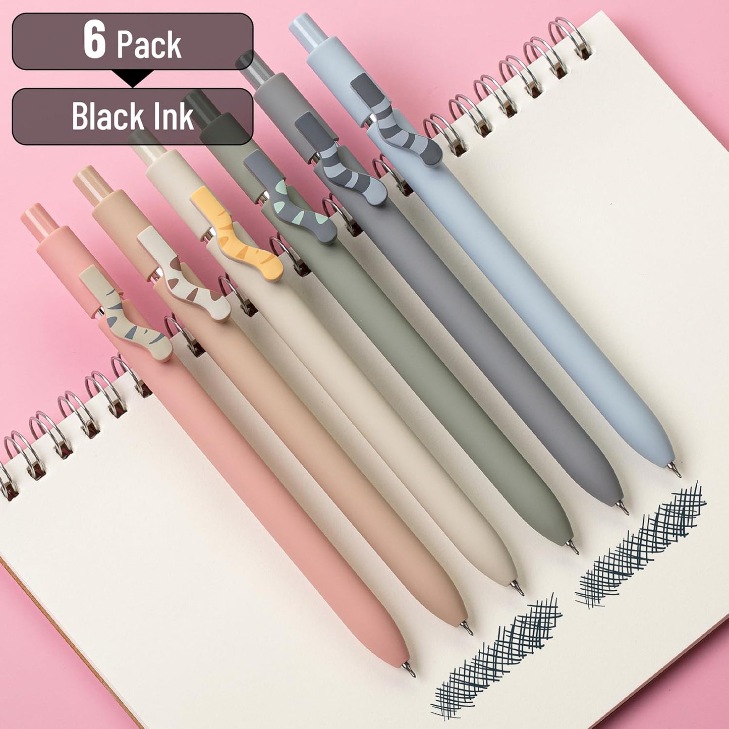 Mr. Pen- Retractable Gel Pens, 6 Pack, Black Ink, Cat Gel Pens, Cat's Tail Gel Pen Fine Point 0.5mm, Retractable Pens