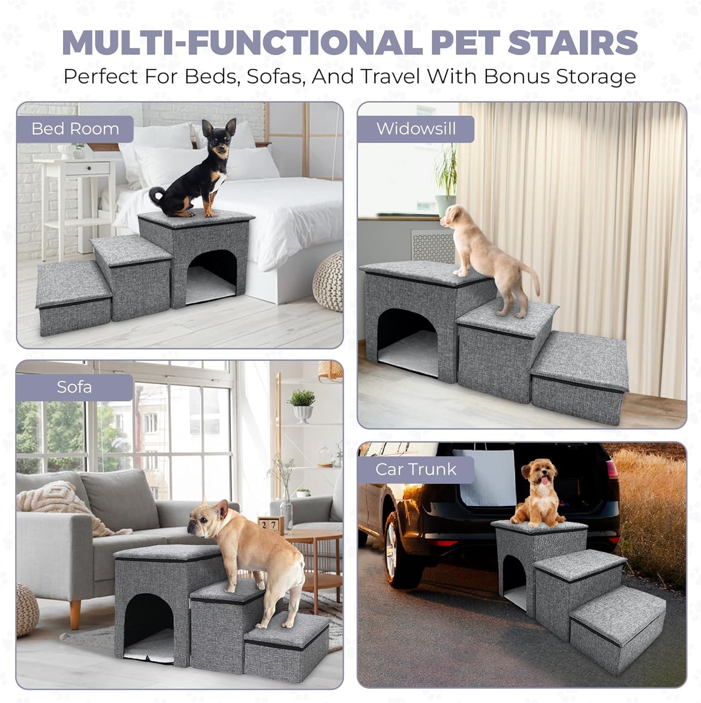 Bark Topia 3-Step Pet Stairs – Soft Foam Dog & Cat Ramp for Couch & Bed Access – Washable Cover, Non-Slip Bottom, Gentle on Joints – Pet Steps for Small & Medium Pets