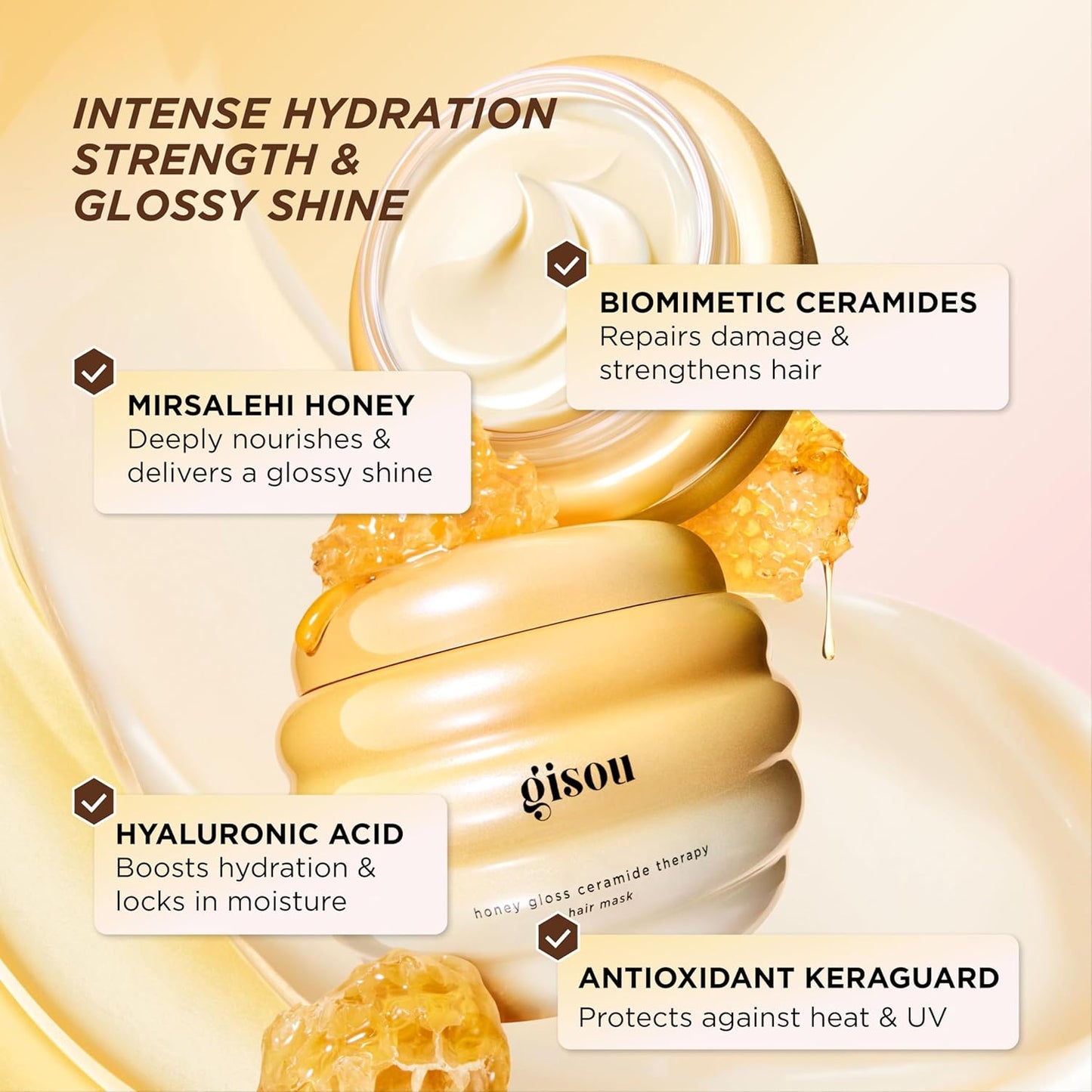 Gisou Honey Gloss Ceramide Therapy Hair Mask – Deep Repair & Hydration with Mirsalehi Honey, Ceramides & Hyaluronic Acid, 7.8 fl oz