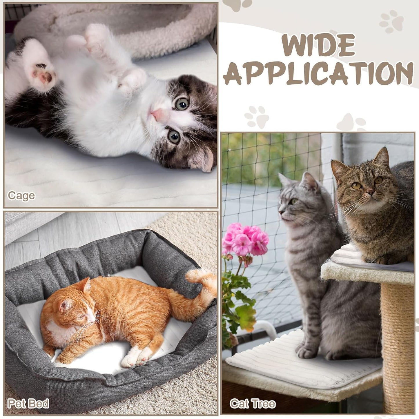 Nuanchu 4 Pack Self Warming Cat Bed 24"x18" Self Heating Dog Cat Pad Bulk Crate Mat Extra Warm Thermal Big Pet Pad for Indoor Outdoor Pets Houses with Removable Washable Cover Non Slip(White)