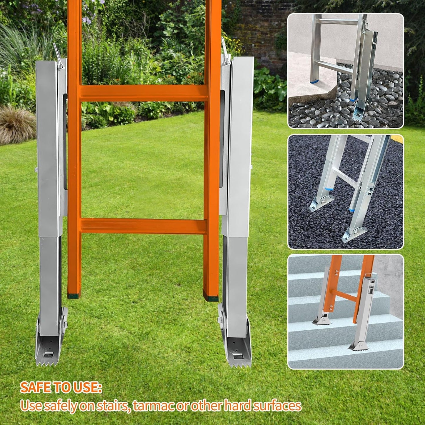 Ladder Leveler Pair for Extension Ladder, Adjustable Extension Ladder Leg Ground Leveler, with Anti-Slip Pattern Steel Pole,Ladder Levelers for Extension Ladders