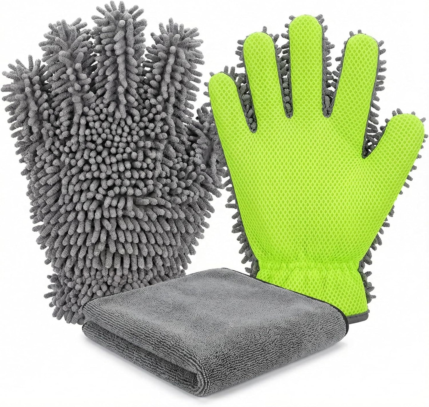 Dog Paw Cleaner & Drying Towel Mitts – Super Absorbent Chenille Microfiber Gloves for Muddy Paws, Bathing & Grooming, Soft Pet Foot Washer for Puppy & Large Dogs, Thick 2-Pack with Face Cloth
